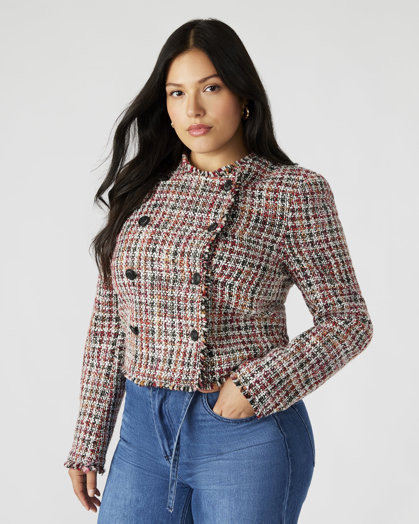 ANTOINETTE Women's Red Multi-Color Jacket - Stylish Outerwear for Fall & Winter Fashion | Perfect for Casual Outings, Office Wear, and Evening Events