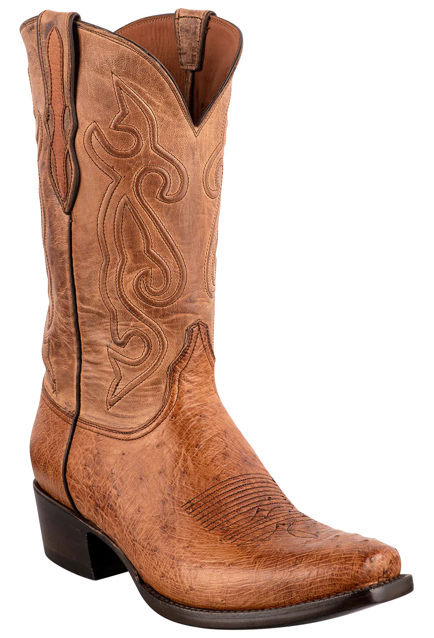 Premium Black Jack Smooth Ostrich Cowboy Boots in Burnished Cigar - Handcrafted Western Boots for Men, Country Music Festivals & Rodeo Events