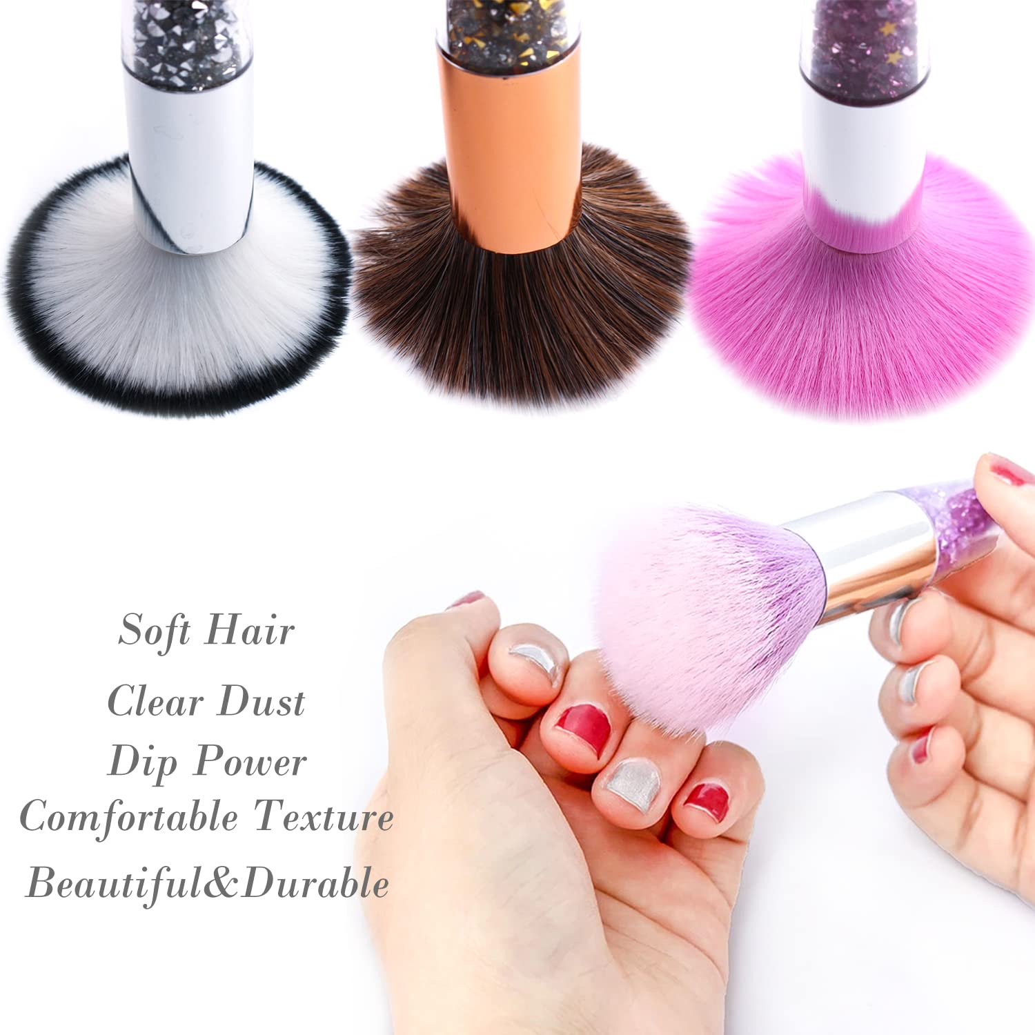 **SILPECWEE 3Pcs Soft Nail Dust Brush Set - Professional Nail Art Cleaning Brushes for Dipping Powder, Acrylic Nails & Makeup Blush - Perfect for Salon, Home Manicure & Nail Art Enthusiasts**