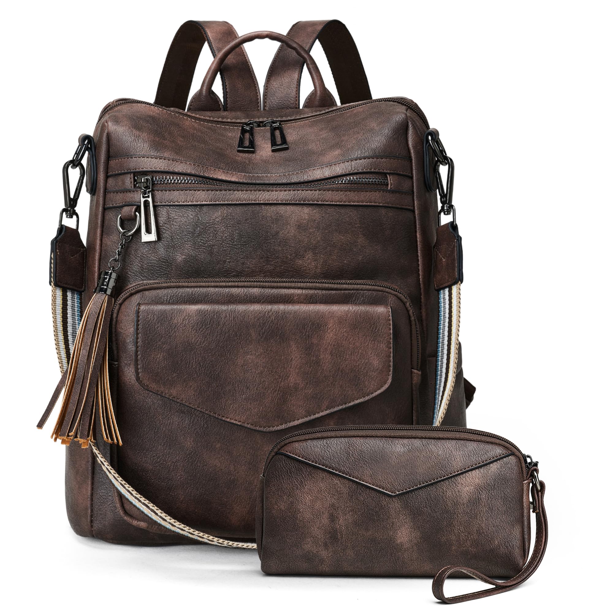 Stylish OPAGE Women's Leather Anti-Theft Travel Backpack Purse - Fashionable Shoulder Bag with Wristlet for Work, Commuting & Weekend Getaways