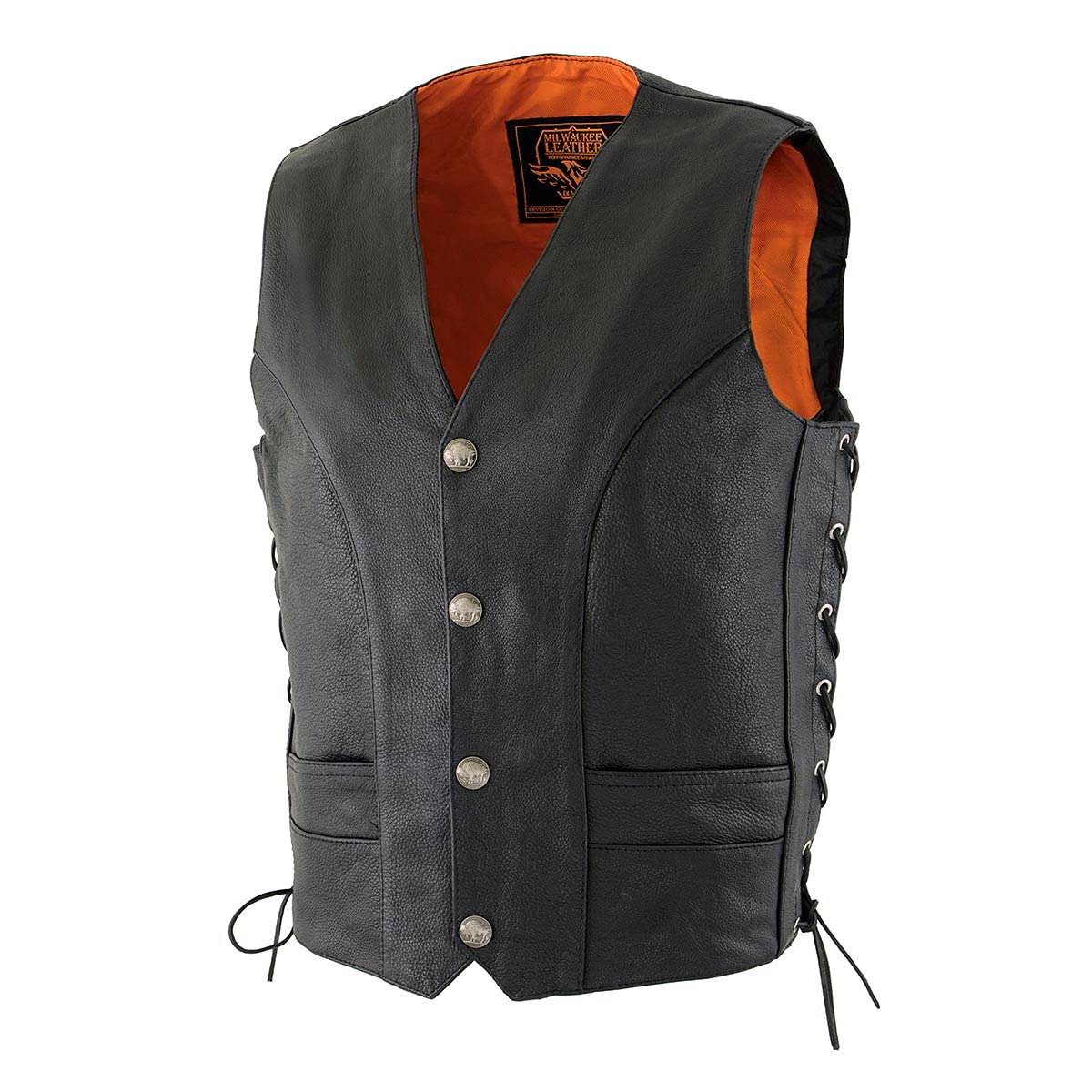 Milwaukee Men's 1.4mm Genuine Cowhide Leather Laces Vest - Stylish Biker Jacket for Motorcycle Riding & Casual Outfits