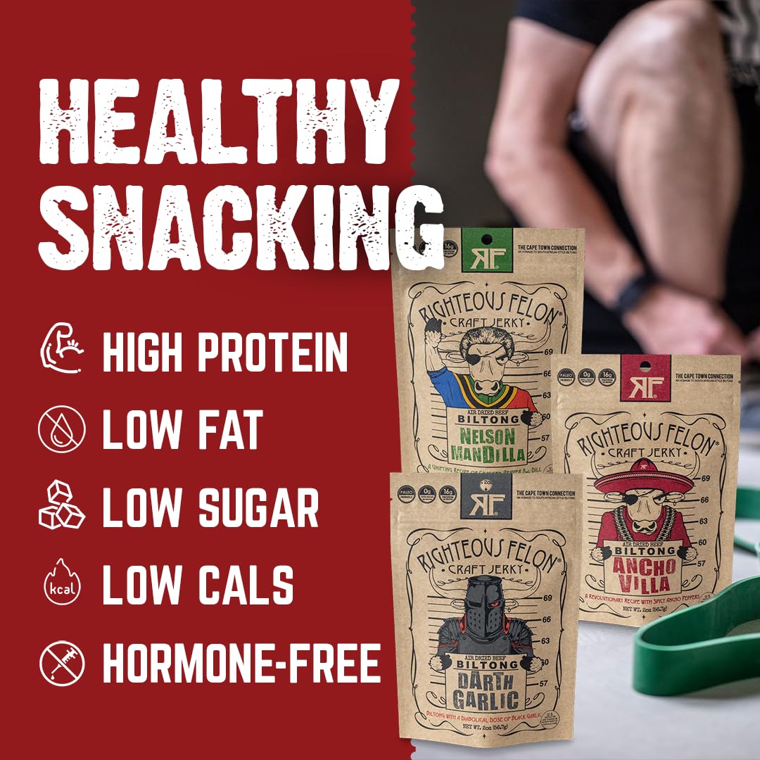 Premium South African Biltong Beef Jerky Variety Pack – High Protein, Keto & Low Sugar Snack | 6 Pack of Gourmet Dried Meat for Adults | Perfect for Hiking, Camping & Office Snacks | Great Gift for Men & Meat Lovers