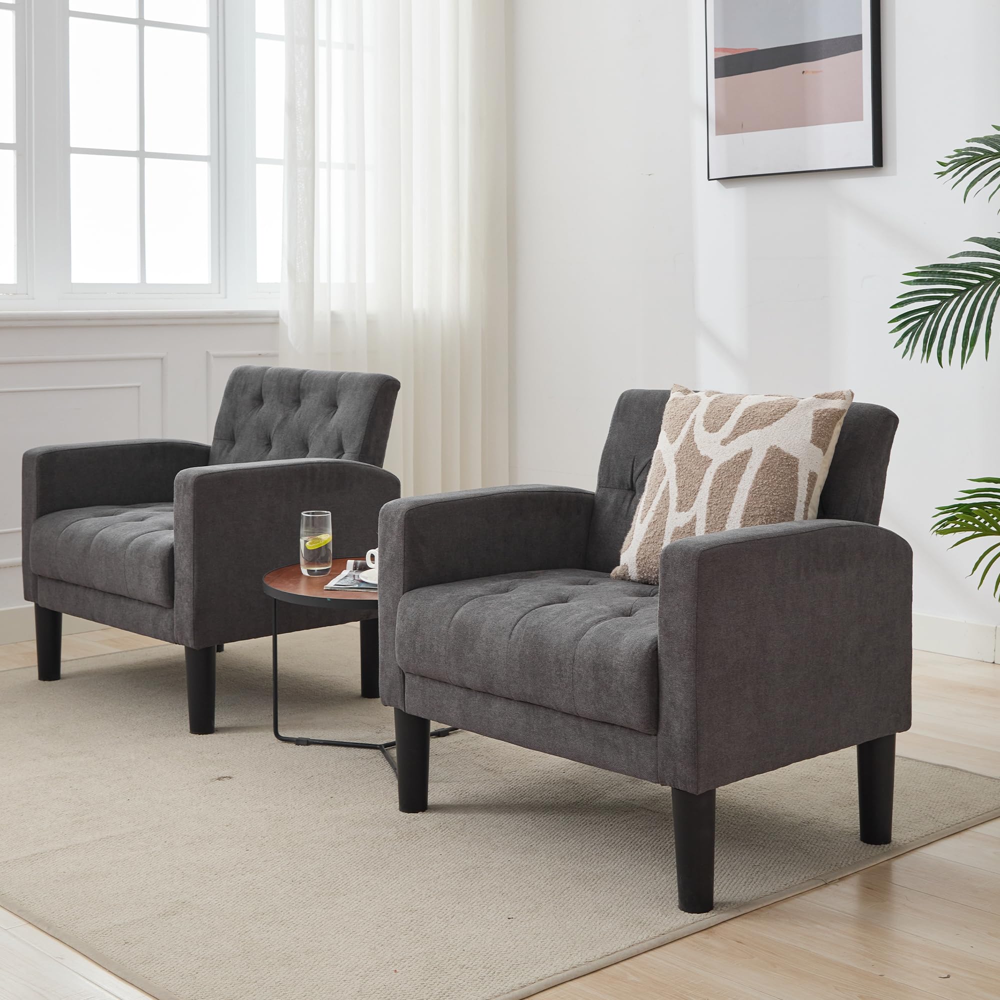 TYBOATLE Mid Century Modern Accent Chairs Set of 2 - Tufted Upholstered Armchairs for Living Room, Bedroom & Office - Dark Grey Lounge Chairs Perfect for Reading, Relaxing & Decor (Set of 2)