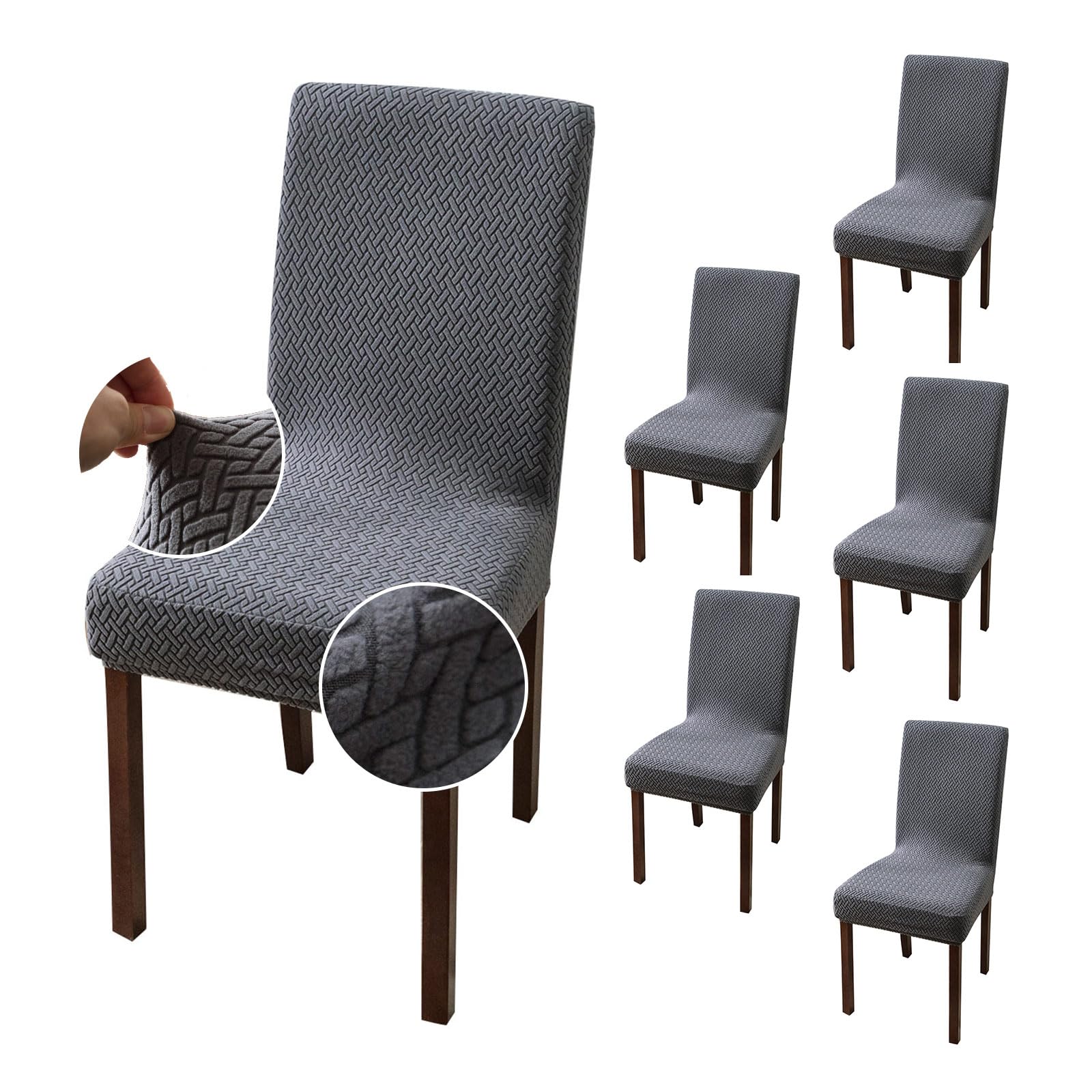 Genina Stretch Dining Chair Covers - 6 Pack Dark Gray Slipcovers for Kitchen & Parsons Chairs | Perfect for Home Dining Room, Restaurant & Office Use