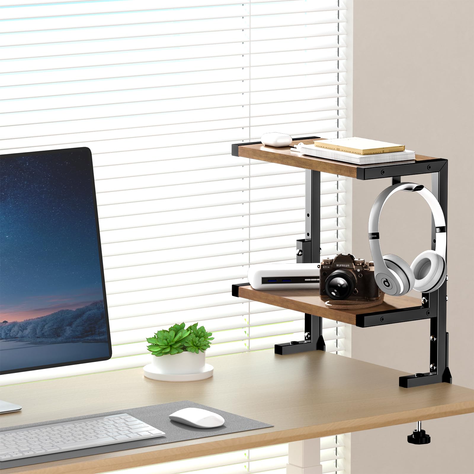 PUTORSEN 15 Inch Clamp-On Desk Shelf - Adjustable Under Desk Organizer for Office Supplies, Gaming Gear & Home Accessories | Perfect for Workspace, Gaming Setup & Home Office Organization