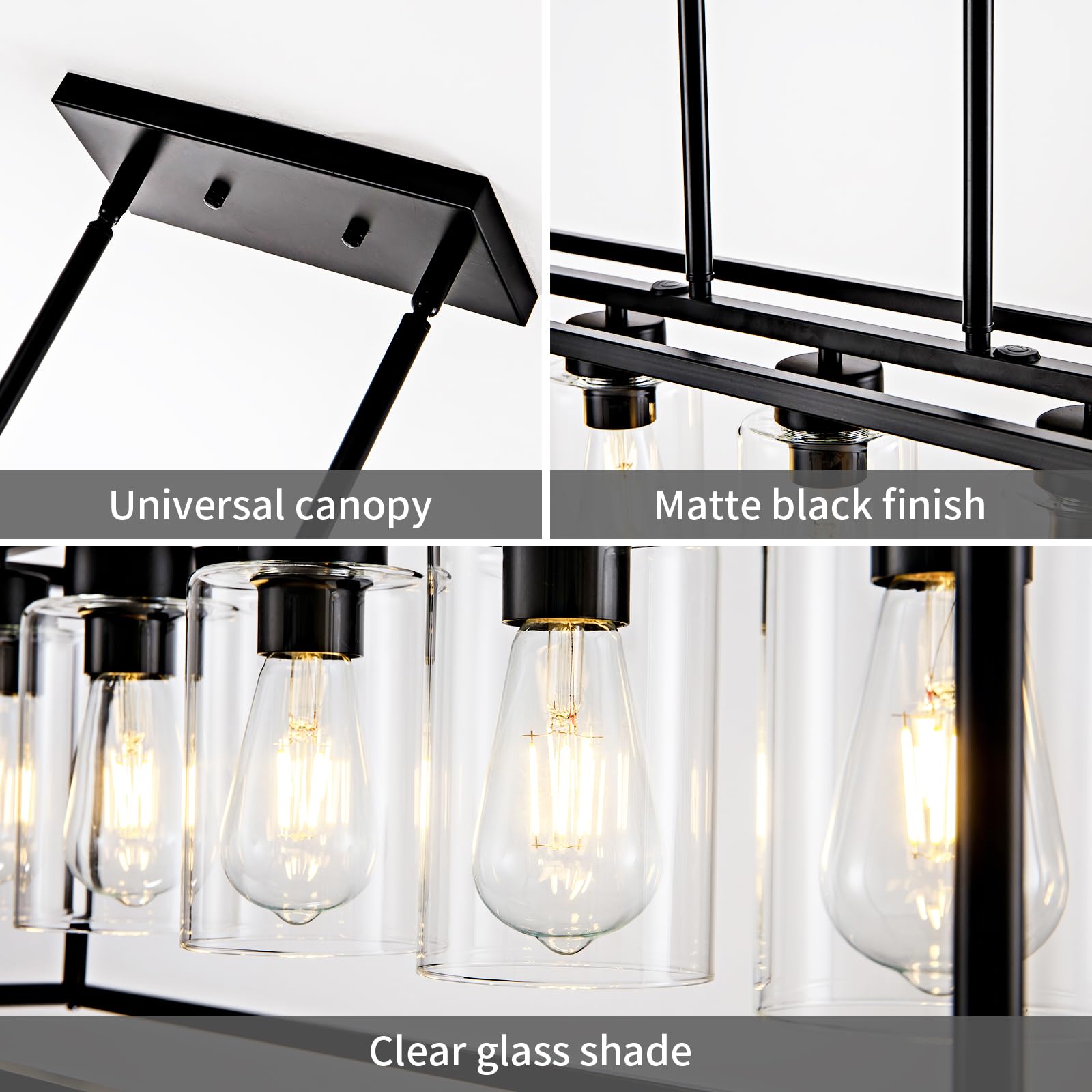 6-Light Black Farmhouse Chandelier - Adjustable Height Modern Industrial Pendant Lighting for Dining Room, Kitchen Island & Living Room | Perfect for Rustic, Contemporary and Urban Decor Styles