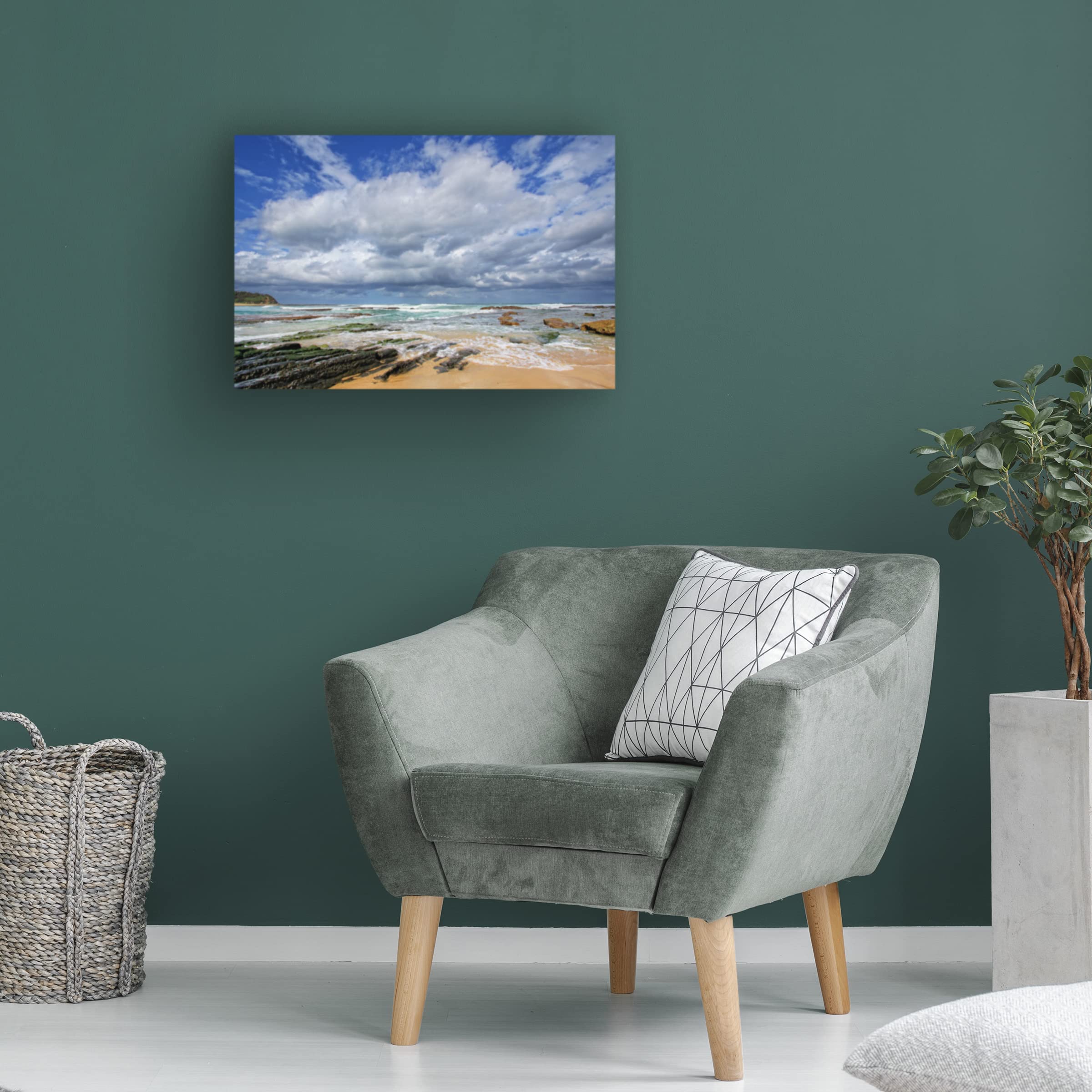 Trademark Fine Art 'Bateau Bay Beach' Canvas Wall Art Print by Beata Czyzowska Young | Coastal Beach Decor for Living Room, Bedroom & Office | Modern Seascape Painting for Home & Office Decoration