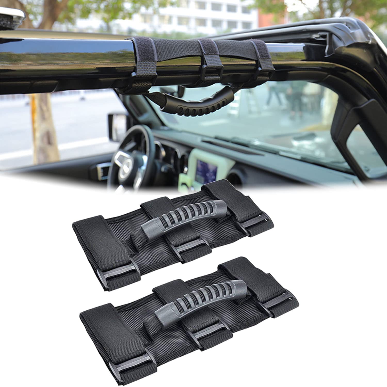 WFPOWER 2-Pack Roll Bar Grab Handles for Jeep Wrangler YJ TJ JK JL & Gladiator JT 1987-2021 - Black Off-Road Accessories - Perfect for Climbing, Safety & Interior Decoration