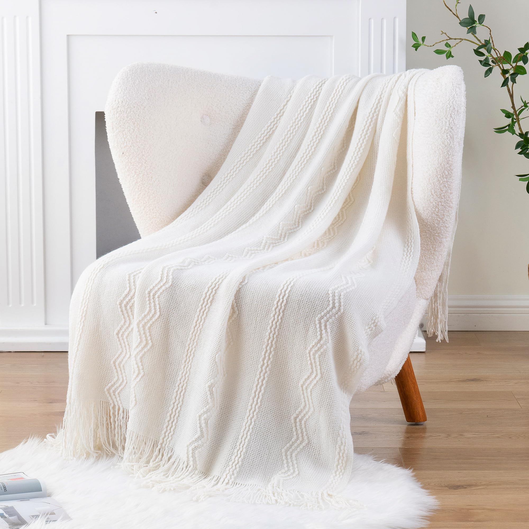 BATTILO HOME Cream Boho Throw Blanket 50