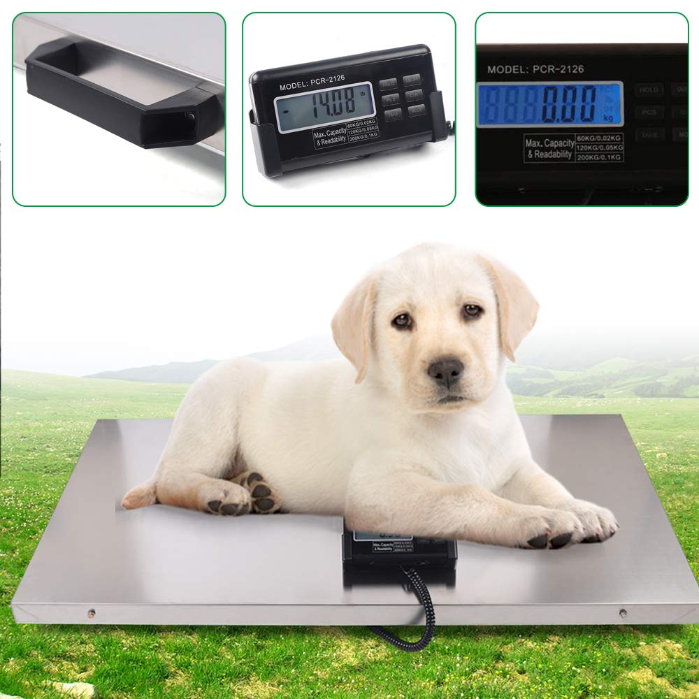 Digital Veterinary Scale 440lbs - Stainless Steel Pet Scale for Dogs, Cats & Livestock | kg/oz/lb Units | 40.5x20.8in Platform | Perfect for Veterinary Clinics, Farms, Shipping & Warehouses