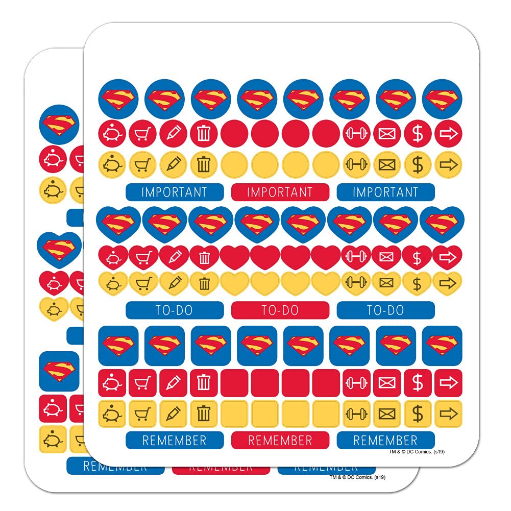 Superman New 52 Shield Logo Planner Stickers - 50pcs Vinyl Decals for Bullet Journals, Scrapbooking & DIY Crafts - Perfect for Calendar Marking, School Supplies & Gift Decoration