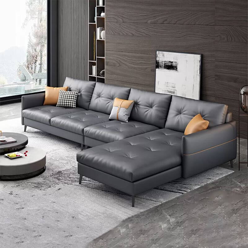 Premium Stain-Resistant Sectional Sofa with Tufted Split Back - Perfect for Living Room, Lounge & Family Gatherings