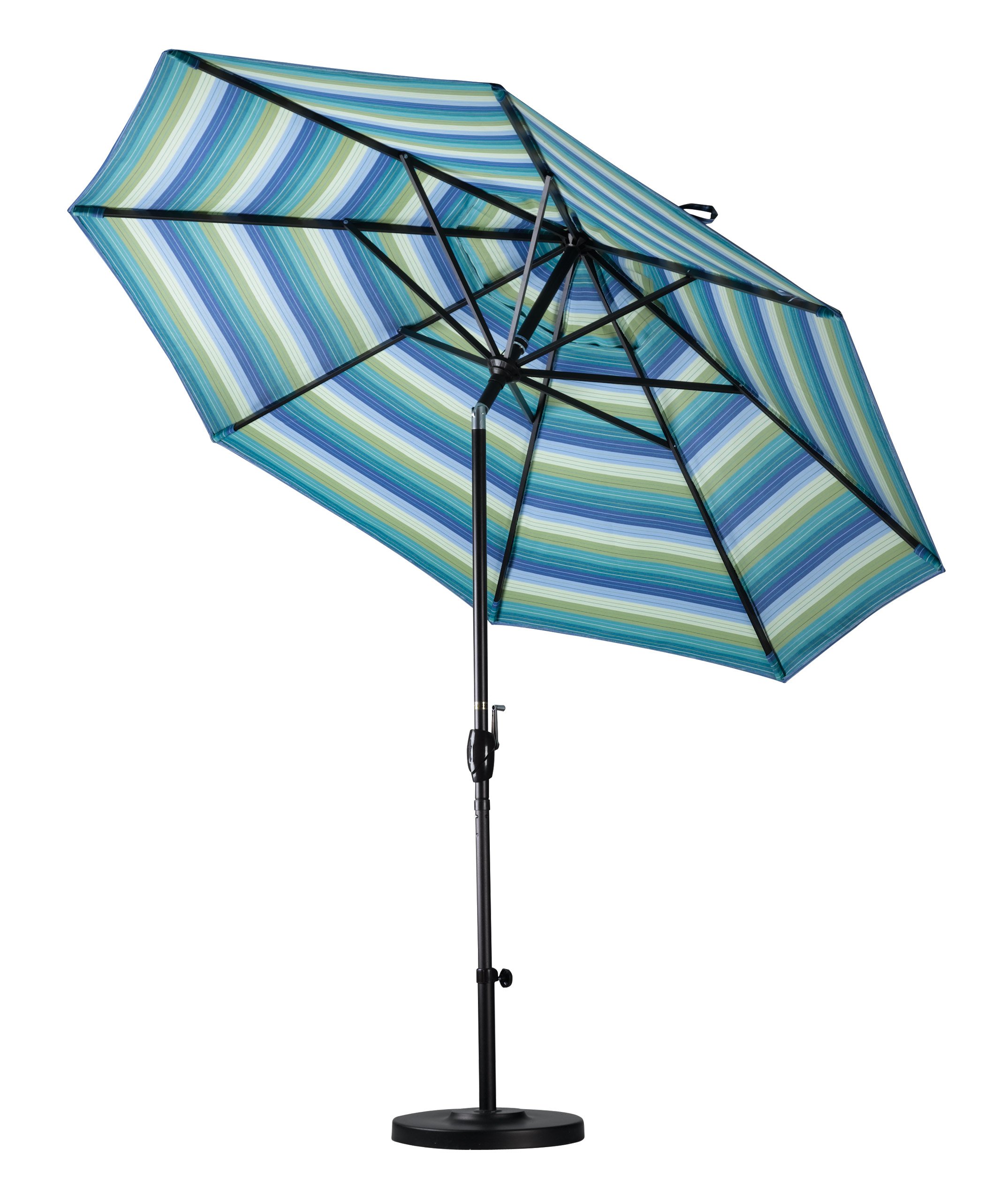 9' Round Aluminum Market Umbrella with Crank Lift & Push Button Tilt - Bronze Pole California Patio Umbrella - Waterproof Olefin Fabric for Outdoor Dining, Backyard, Terrace, and Poolside Use