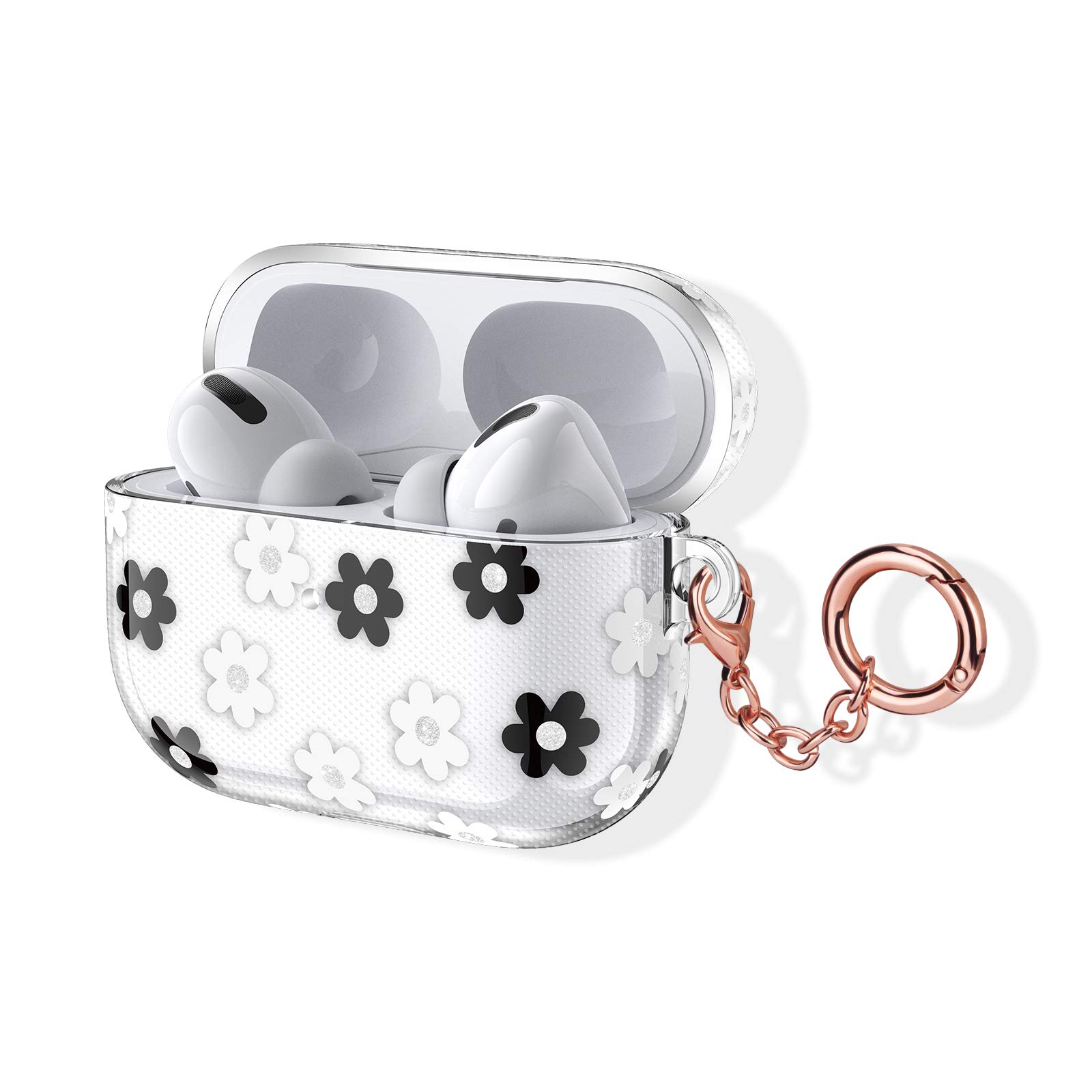 AirPods Pro Case - Clear Cute Shockproof TPU Gel Cover with Keychain & Clip for AirPods Pro Charging Case (Floral Design) - Perfect for Gym, Travel & Everyday Protection