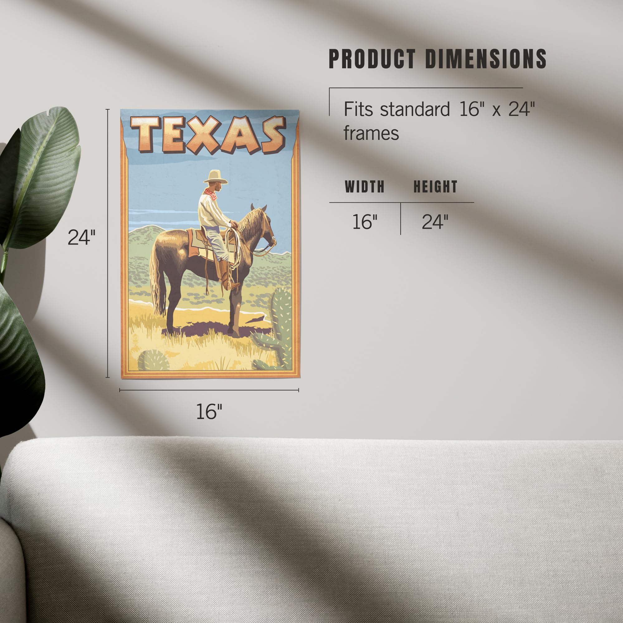 Lantern Press 16x24 Inch Giclee Print - Texas Cowboy on Horseback Wall Art | Western Decor for Home, Office & Ranch Style Interiors