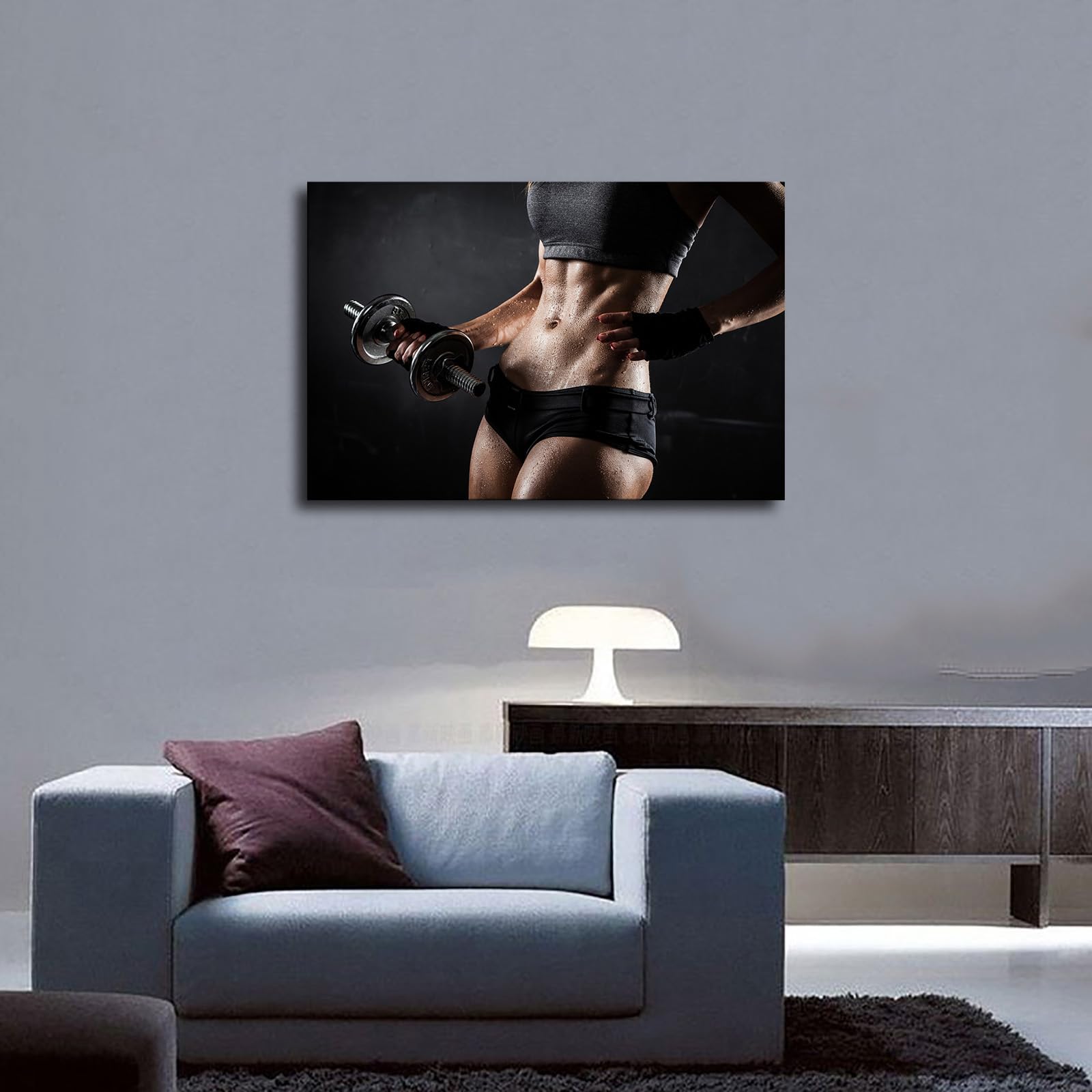 Premium Fitness & Yoga Motivational Canvas Wall Art - 24x36 Inch Framed Gym Dumbbell Workout Poster for Women, Home Decor Perfect for Bedroom, Living Room & Children's Room - Ideal for Yoga Studios, Home Gyms & Fitness Inspiration
