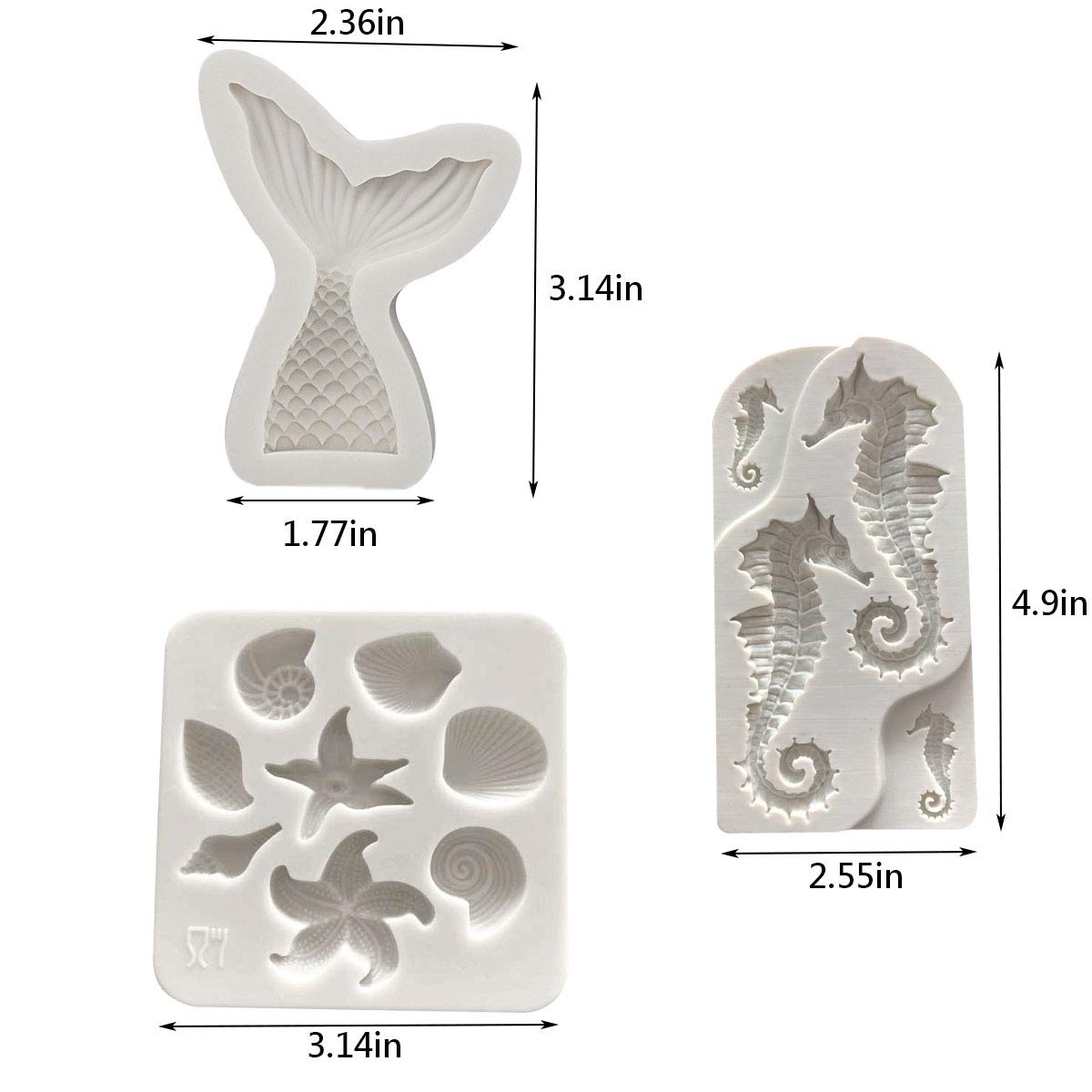 LGEGE 3-Piece Silicone Mermaid Tail Mold Set - Shell & Hippocampus Chocolate Candy Molds for Cake Decorating, Soap Making, Jelly, Clay & DIY Crafts - Perfect for Birthday Parties, Ocean-Themed Desserts & Gift Making