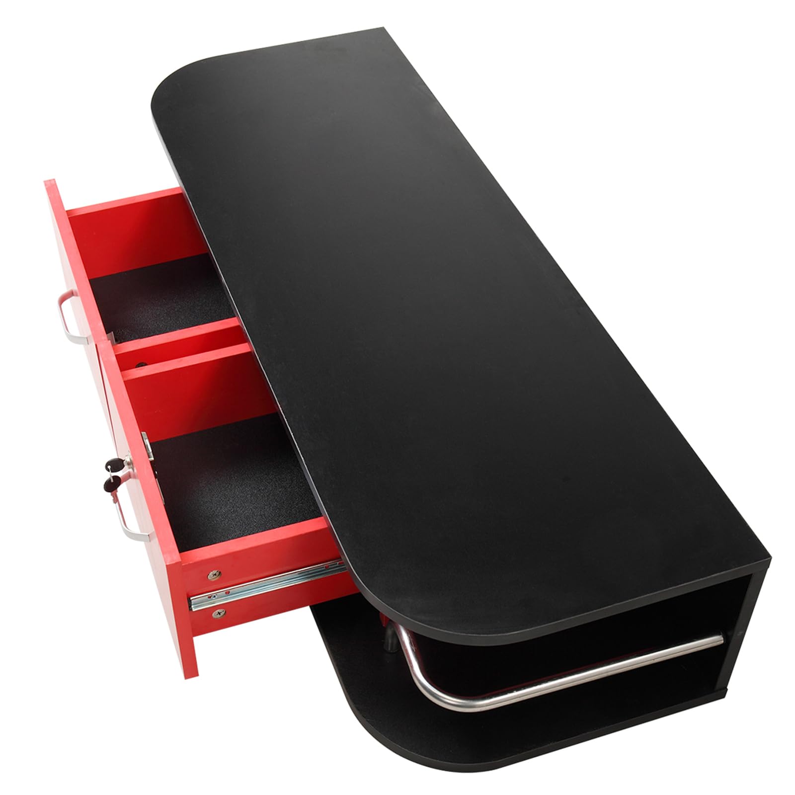 Gecheer Wall Mounted Barber Station with Locking Drawer - Professional Beauty Salon Styling Equipment in Black & Red - Perfect for Hair Styling, Makeup Application & Spa Treatments