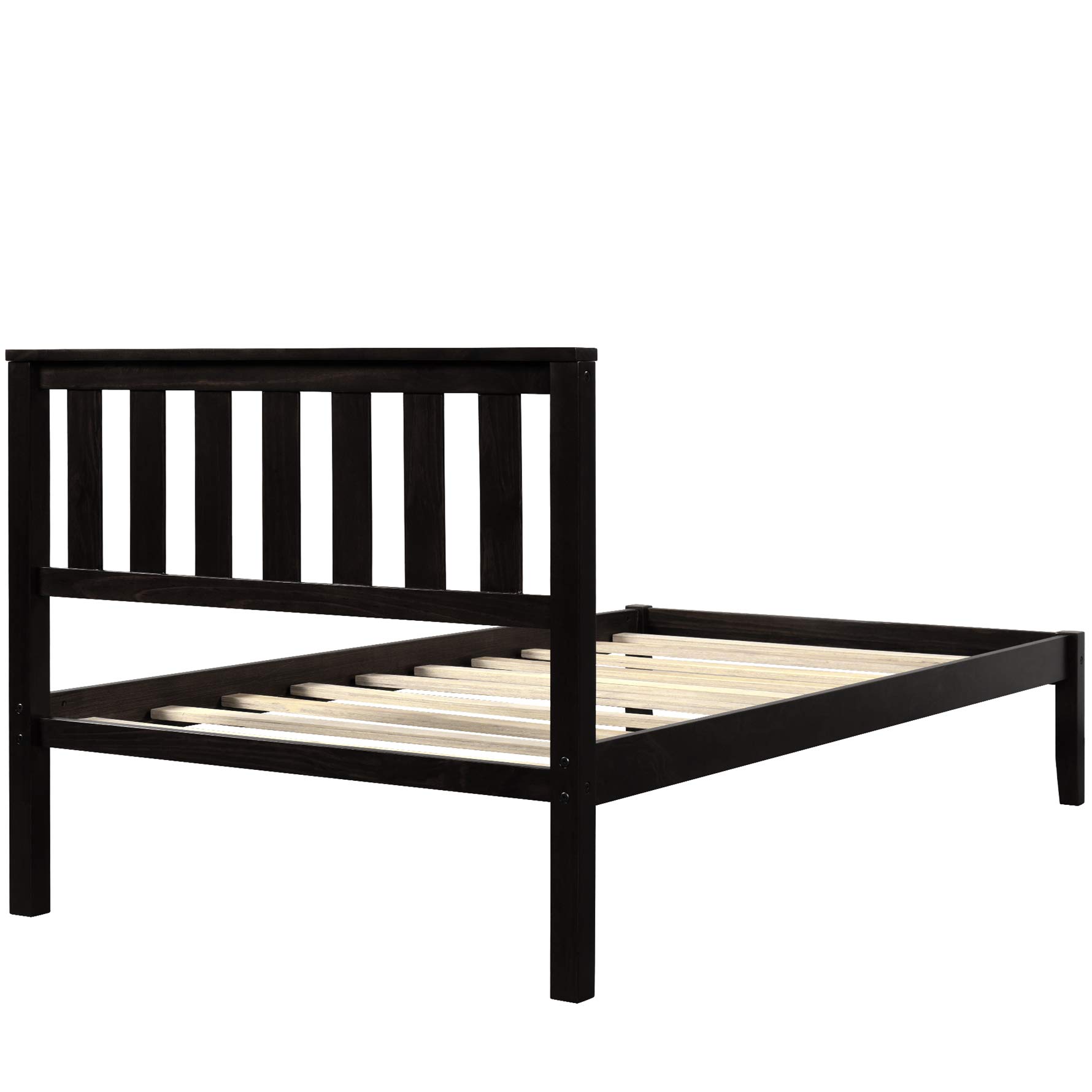 Harper & Bright Designs Twin Size Wood Bed Frame with Headboard - Sturdy Platform Bed with Wooden Slat Support in Espresso Finish - Perfect for Kids Rooms, Guest Bedrooms & Small Spaces