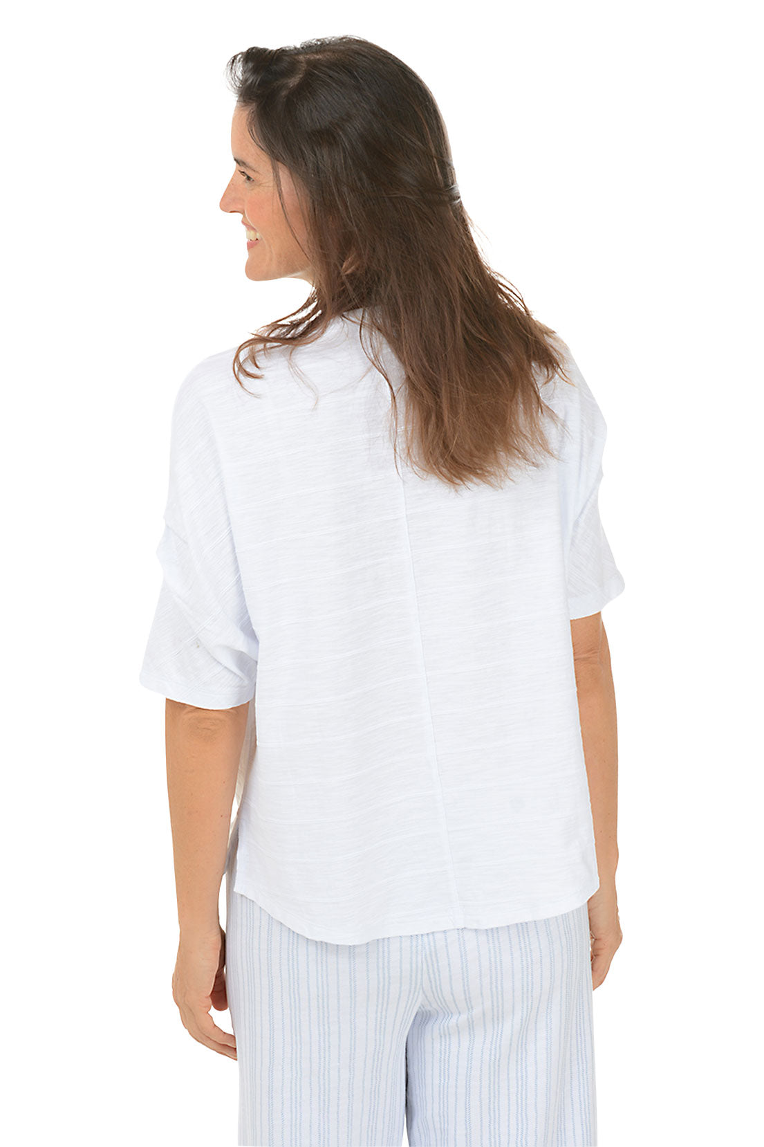 Stylish Pleated Sleeve Striped Textured T-Shirt for Women | Trendy Casual Top for Everyday Wear & Outings
