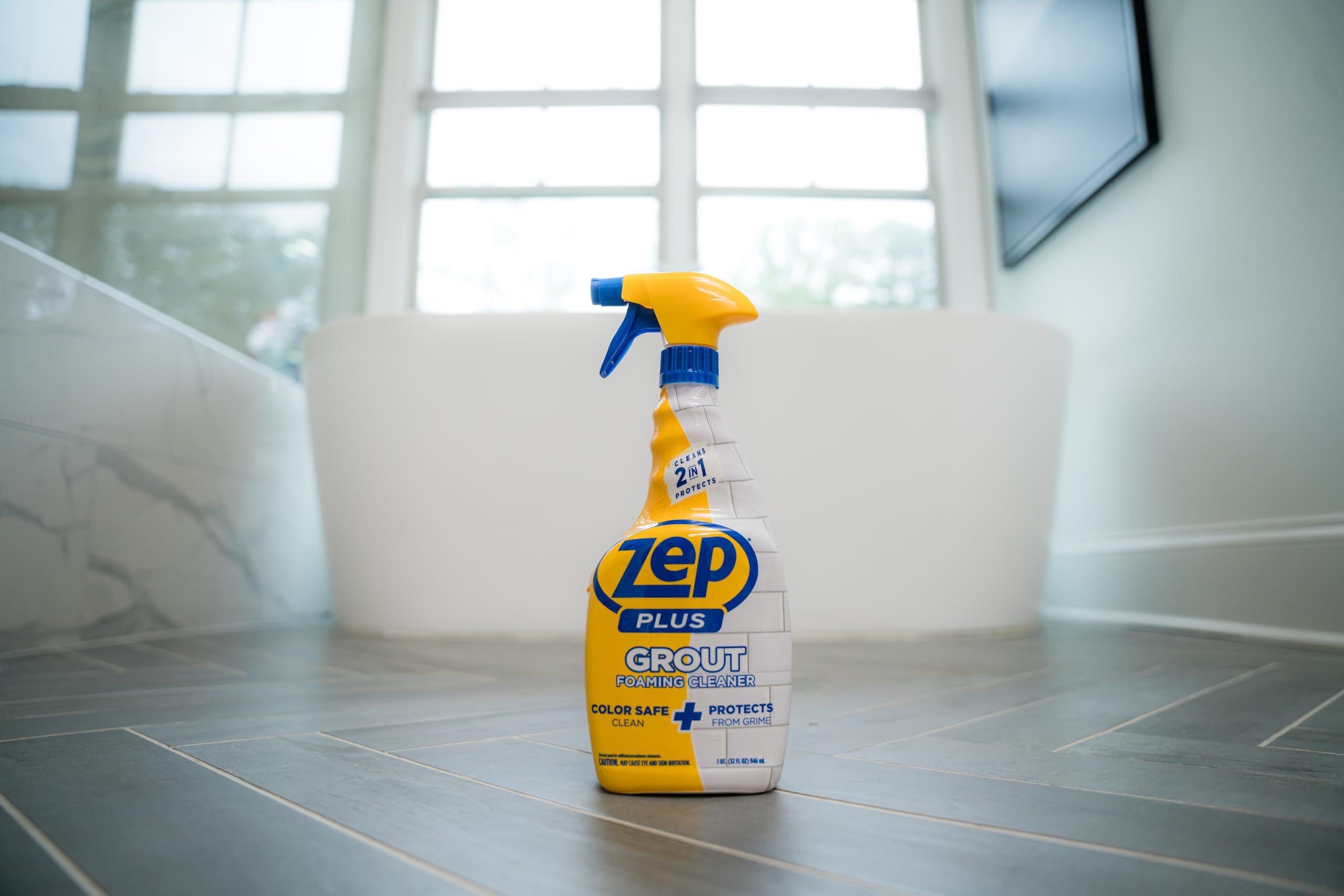 Zep Plus Grout Foaming Cleaner 32 Fl Oz - 2-in-1 Formula Cleans & Protects Tile Grout from Water, Dirt & Grime - Ideal for Bathroom, Kitchen & Shower Tiles