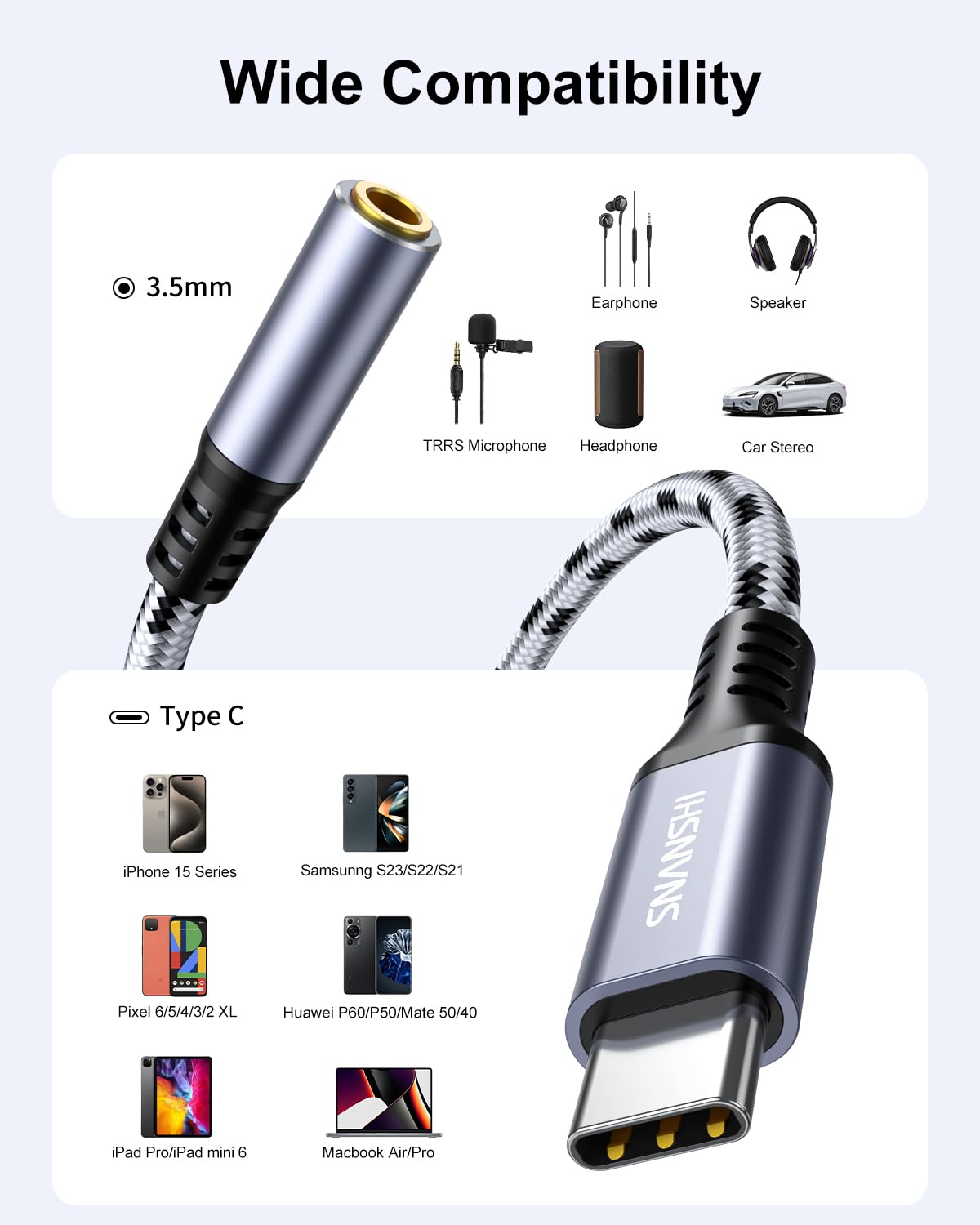 USB C to 3.5mm Headphone Jack Adapter - Compatible with iPhone 16/15 Pro Max/15 Pro/15, Samsung Galaxy S24/S23/S22/S21 Ultra, iPad Pro, Pixel 8 - Audio Dongle for Music, Gaming & Video Calls