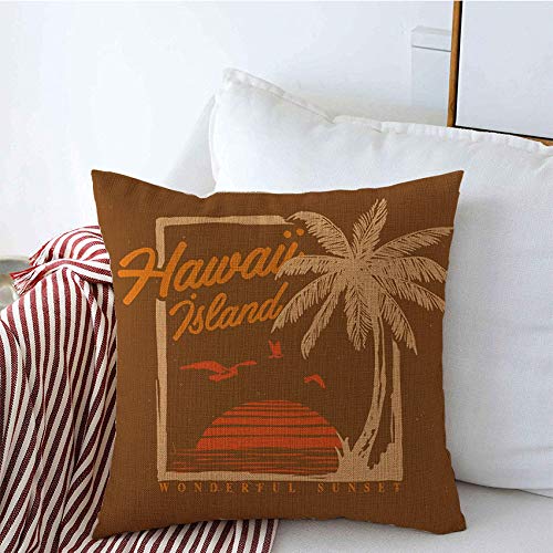 Hawaiian Tropical Sunset Beach Throw Pillow Covers 16x16 Inch - Soft Linen Square Cushion Covers for Sofa, Couch, Bed & Hammock - Coastal Home Decor, Summer Travel Accessories