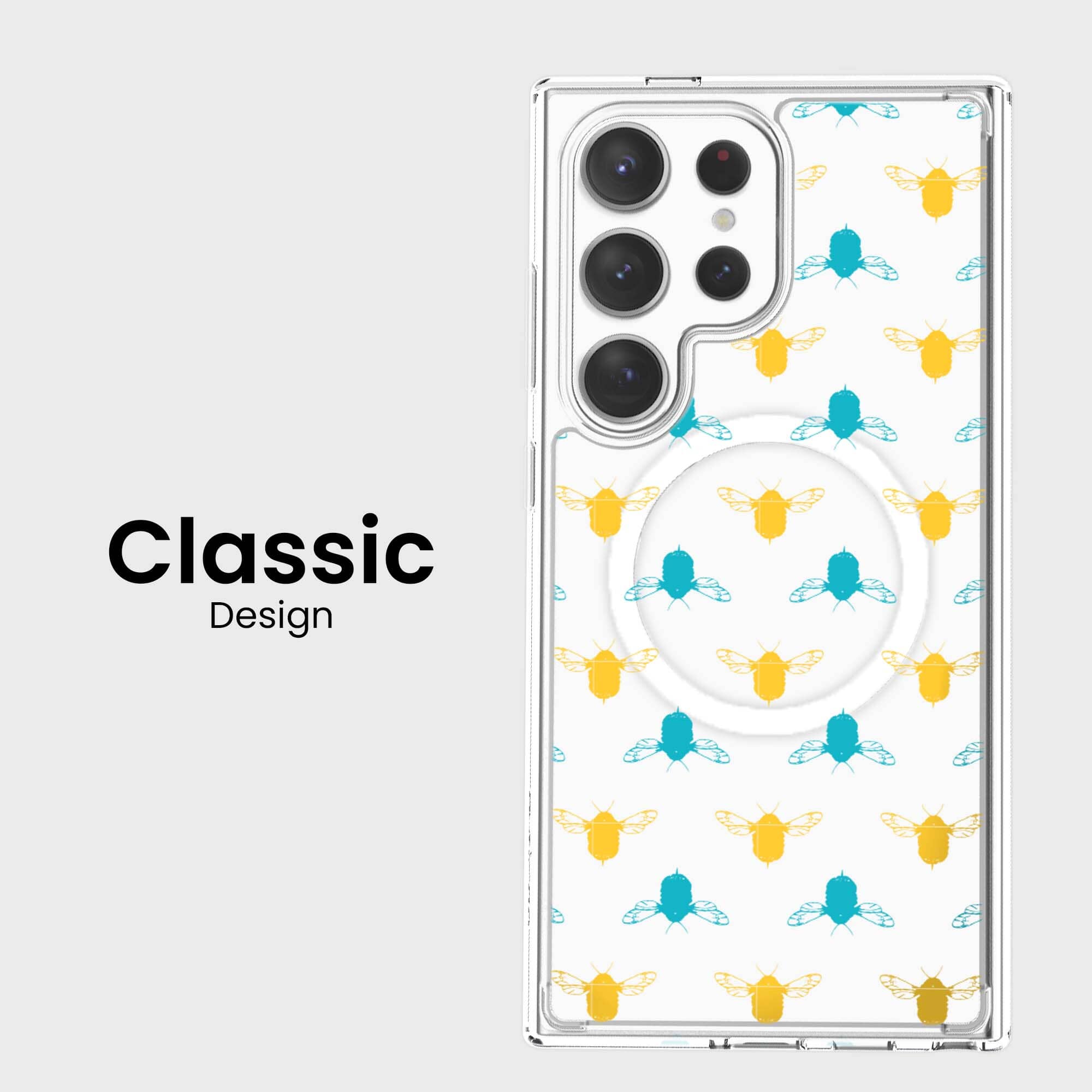 Samsung Galaxy S24 Ultra Clear Case with Blue & Yellow Bumble Design - Slim Protective Cover for Everyday Use, Work & Travel