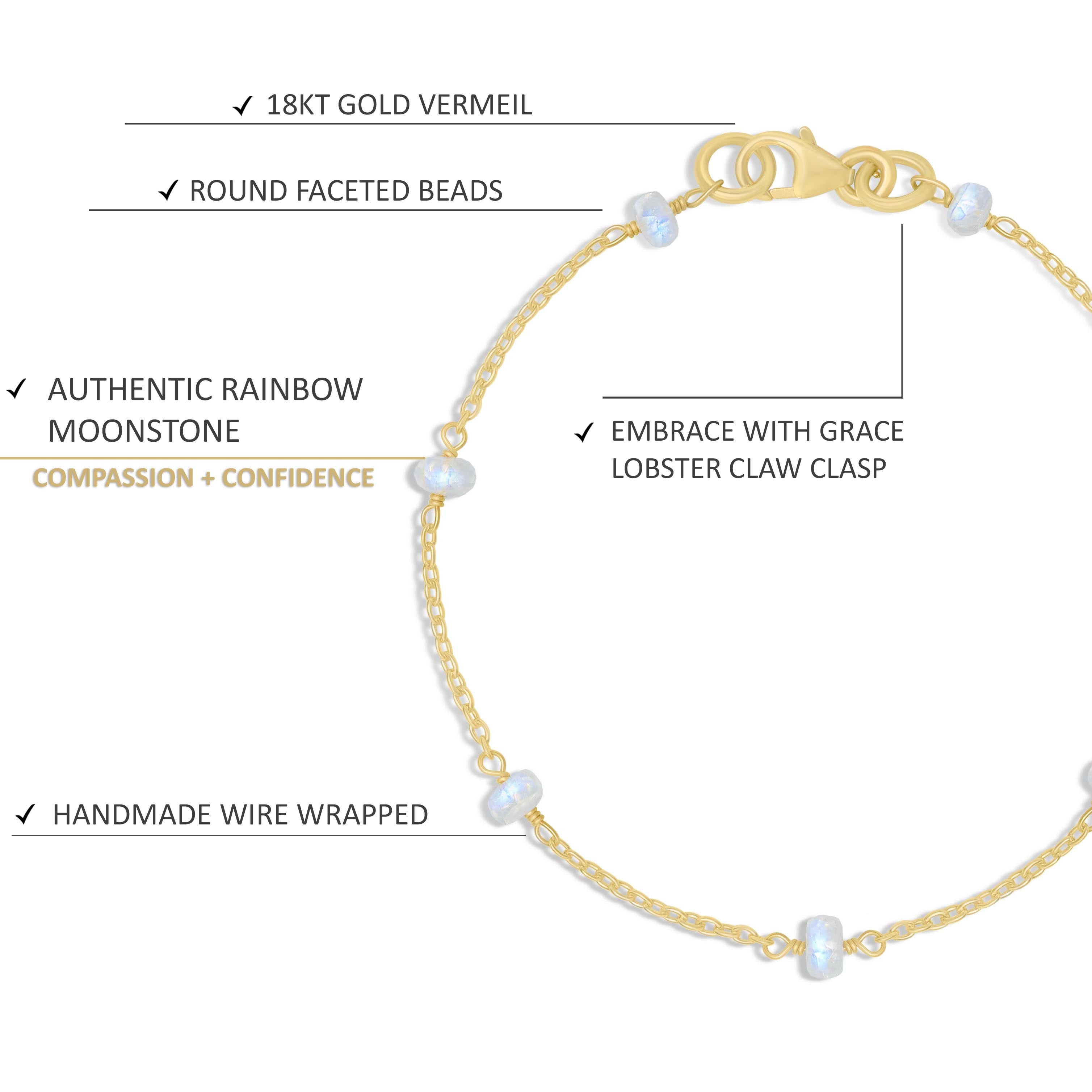 Natural Moonstone Smooth Beaded Chain Bracelet for Women - Healing Crystal Jewelry for Meditation, Yoga & Spiritual Balance