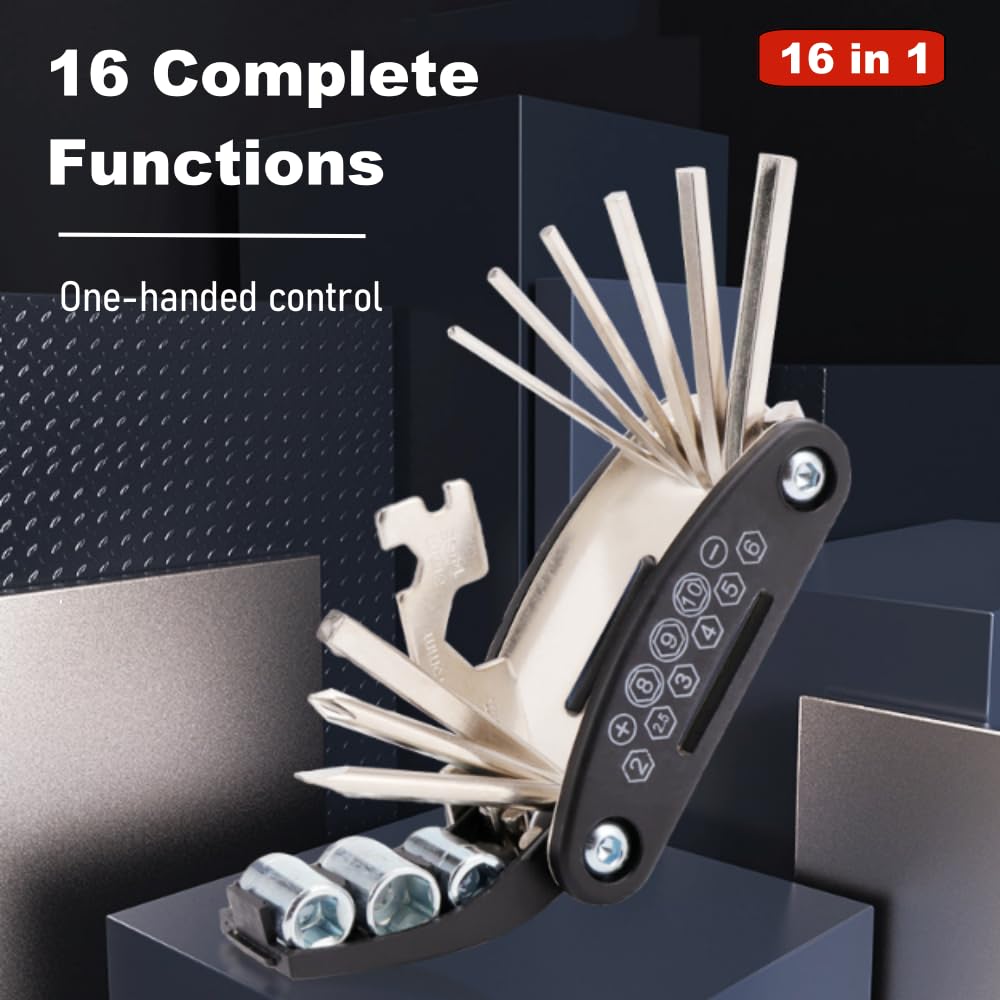 16 in 1 Bike Multitool Kit - Professional Mountain Bike Repair Tool Set for Routine Maintenance & Emergency Repairs | Compact Folding Design for Cycling, Commuting & Outdoor Adventures