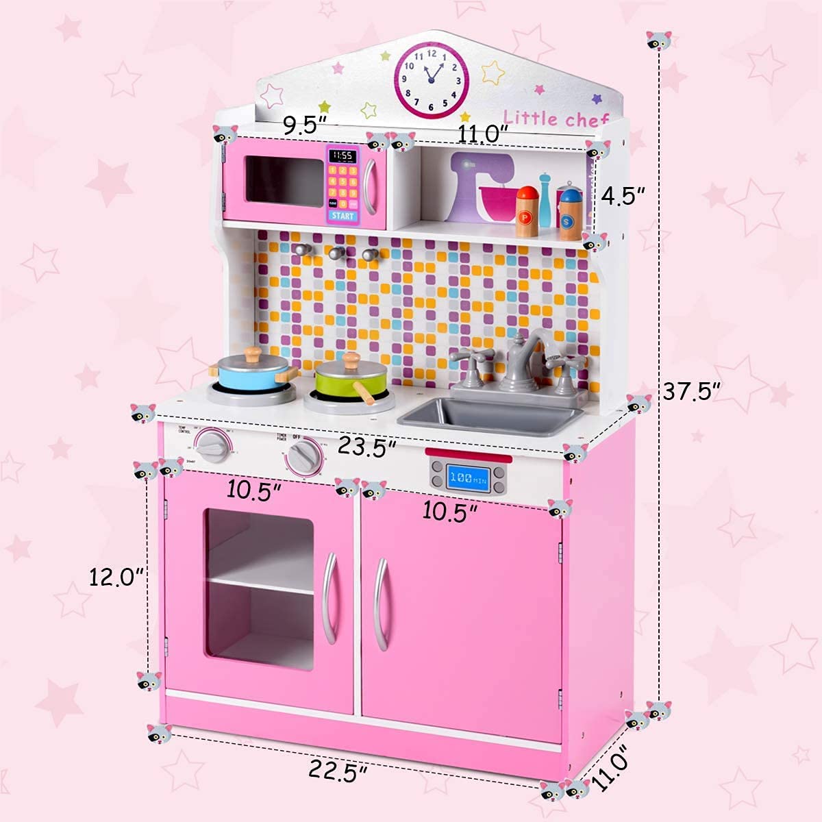 OLAKIDS Wooden Play Kitchen Set for Toddlers - Real Sound Effects, Stove, Microwave, Sink & Storage Cabinet - Pretend Cooking Toys Gift for Boys & Girls (Pink) | Perfect for Imaginative Play, Birthday Gifts & Preschool Learning