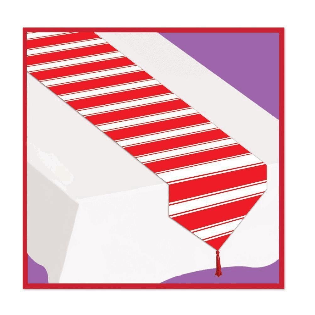 Beistle Red & White Striped Table Runner - 72 Inch Party Decor for Christmas, Weddings, and Holiday Dining - Perfect for Festive Tablescapes and Special Occasions