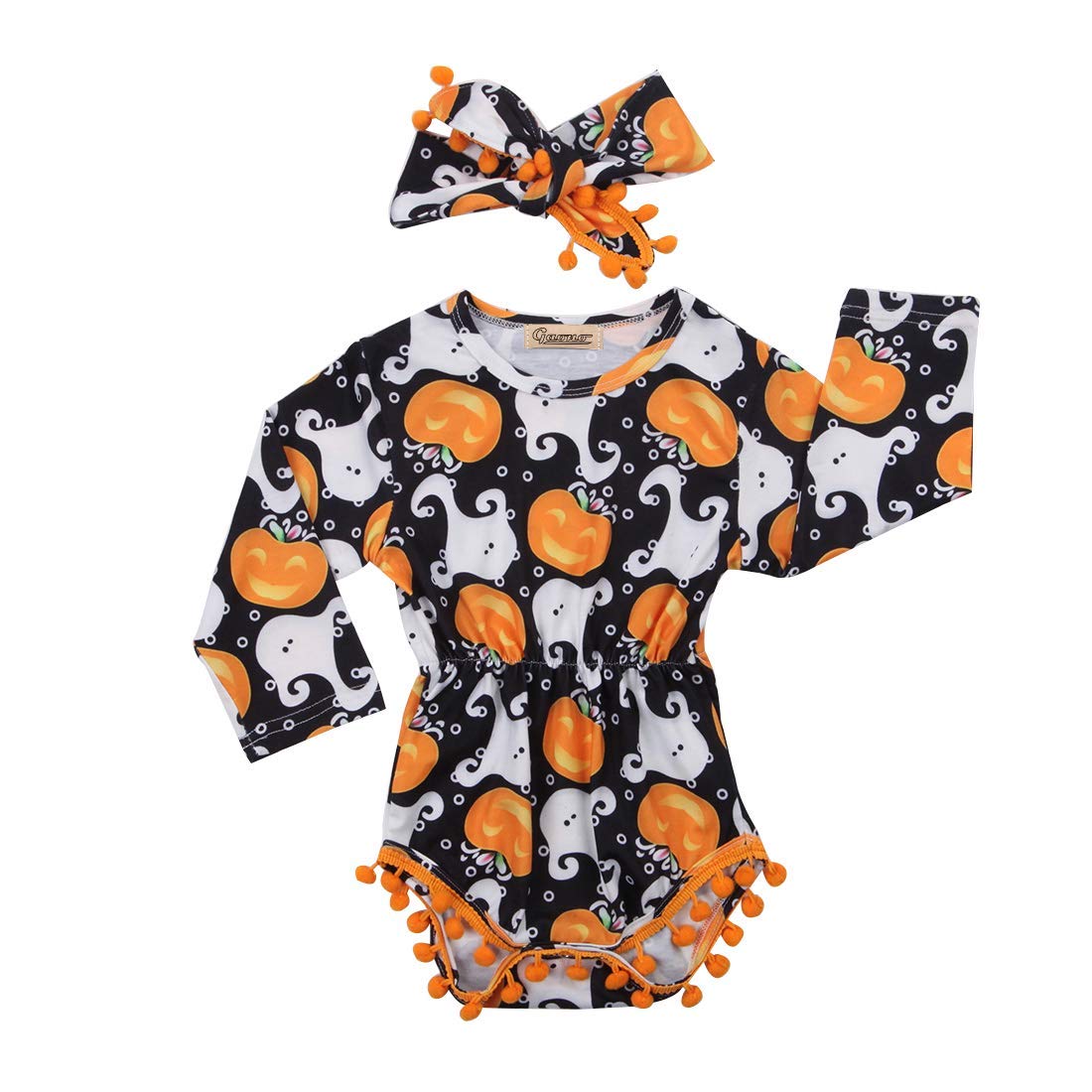 **Halloween Romper for Newborn Baby Girl - Pumpkin Ghost Long Sleeve Bodysuit Jumpsuit 2PCS Set | Cute Halloween Outfits for Infants, Photo Shoots & Holiday Celebrations**