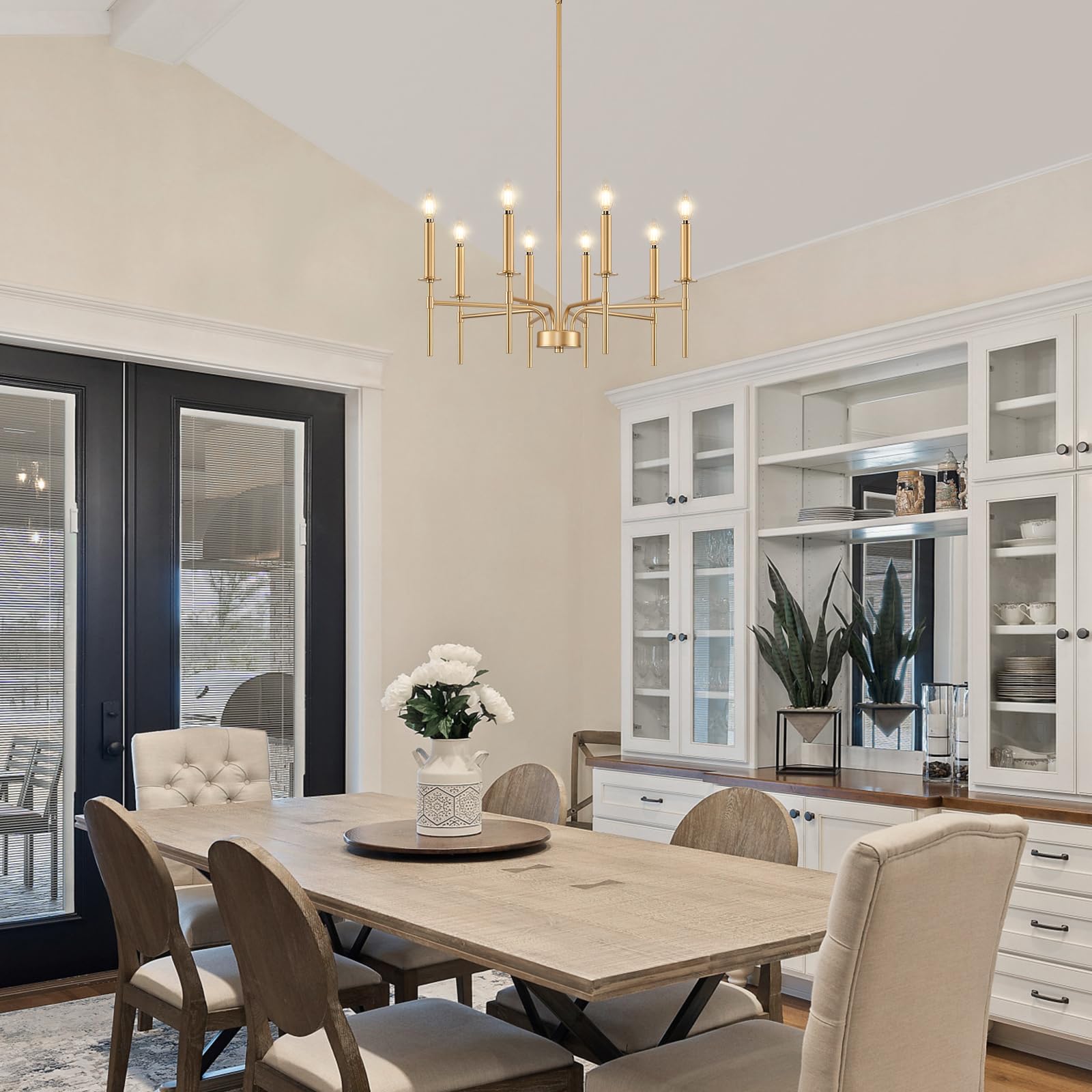 8-Light Gold Chandelier - Modern Farmhouse Dining Room Lighting Fixture with Metal Candle Pendant Design for Foyer, Entryway, Stairs, Living Room, Bedroom & Kitchen | Perfect for Rustic Home Decor & Dinner Party Ambiance
