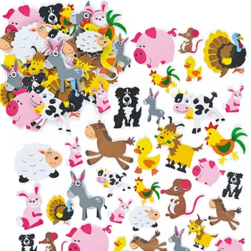 Baker Ross EV3104 Farm Animal Foam Stickers - 96-Piece Kids Craft Kit, Self-Adhesive Foam Stickers for Children's Art Projects, DIY Scrapbooking, and Classroom Activities