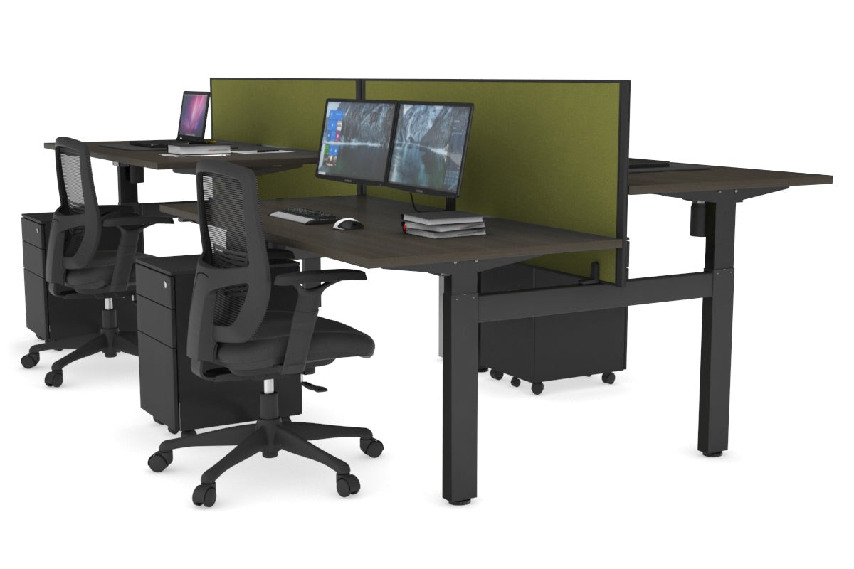 Adjustable 4-Person H Bench Workstation - Black Frame [1200L x 800W] - Perfect for Office, Coworking Spaces & Home Offices