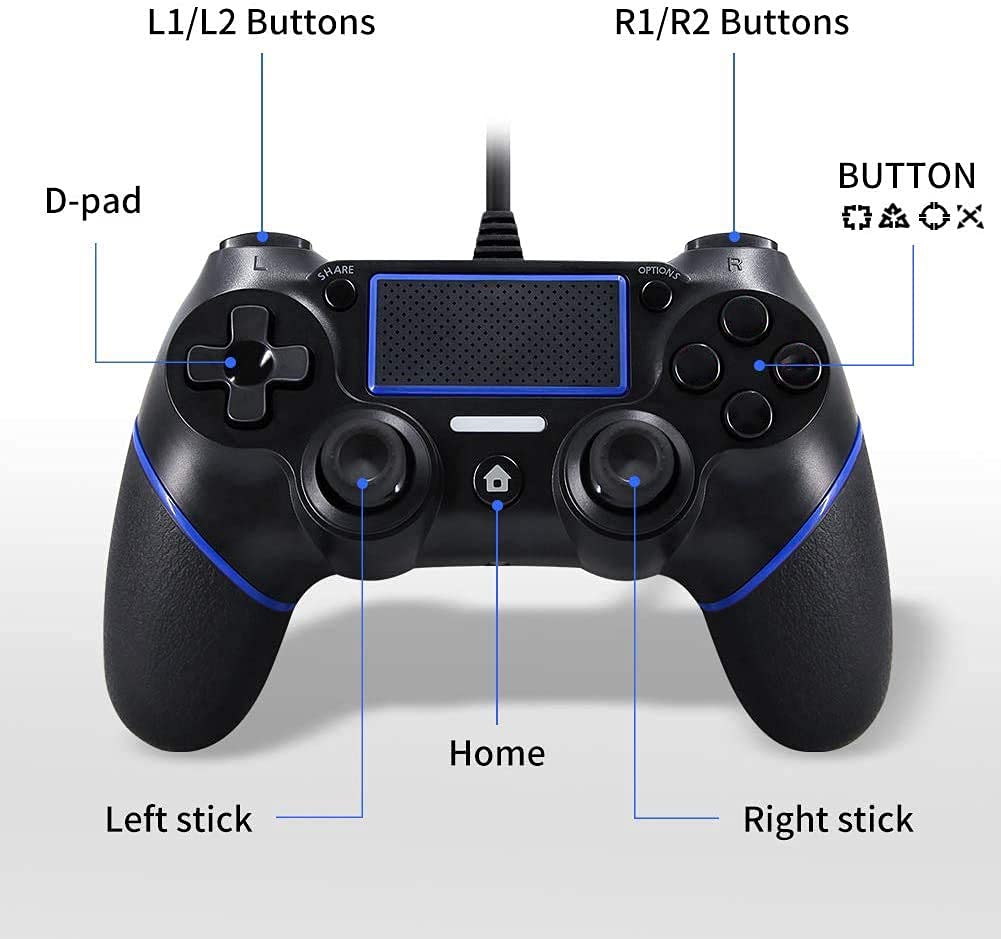 AUELEK Wired USB Controller for PS4/PS4 Pro/PS4 Slim/PC - Dual Vibration Gamepad with Anti-Slip Grip & 1.5m USB Cable - Perfect for Gaming, Streaming & Multiplayer Sessions