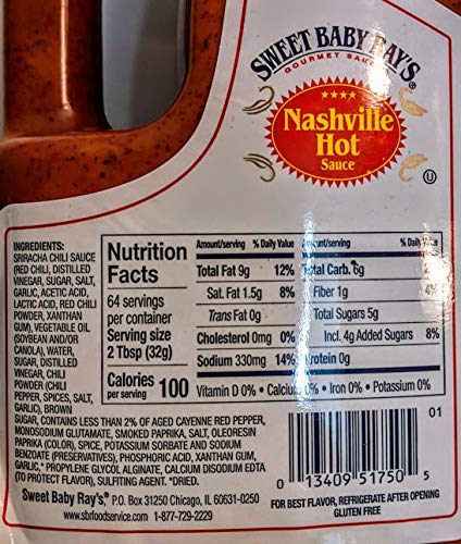 Sweet Baby Ray's Gourmet Nashville Hot Sauce - 64oz Bottle | Spicy BBQ Wing Sauce for Chicken, Ribs & Burgers | Perfect for Grilling, Tailgating & Game Day Parties