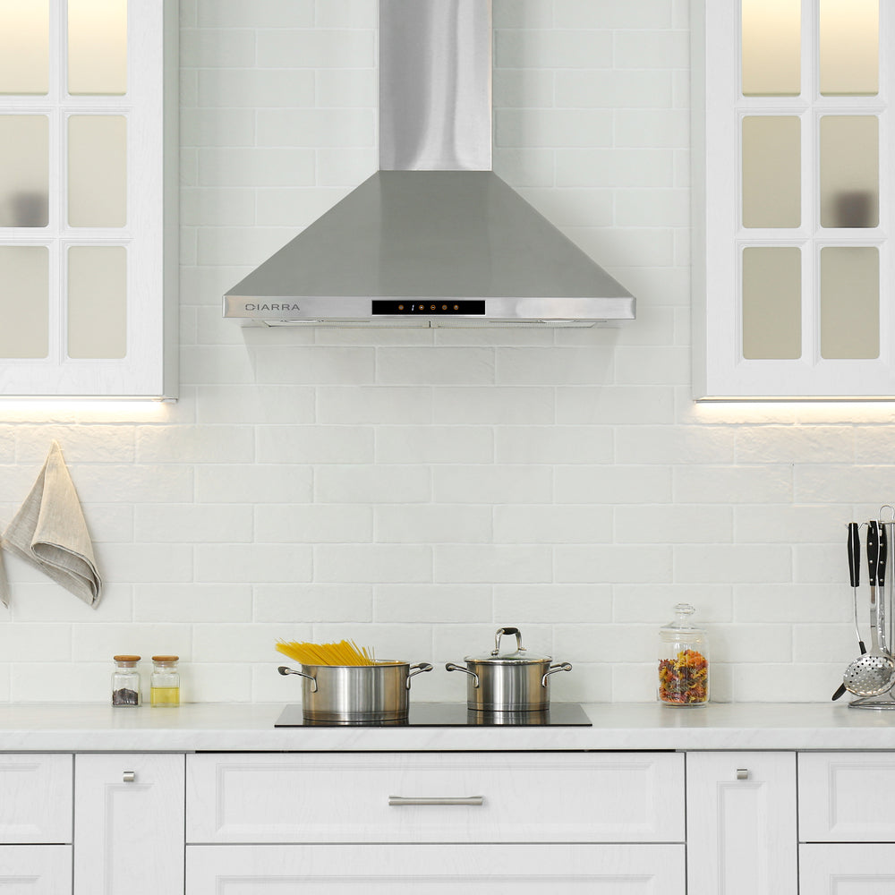 CIARRA 30 Inch Wall Mount Range Hood - 3 Speed Extraction, 400 CFM, Stainless Steel Kitchen Vent Hood for Stove, Oven, Cooktop - Perfect for Modern Home Kitchen & Restaurant Use (Model CAS75206 OW)