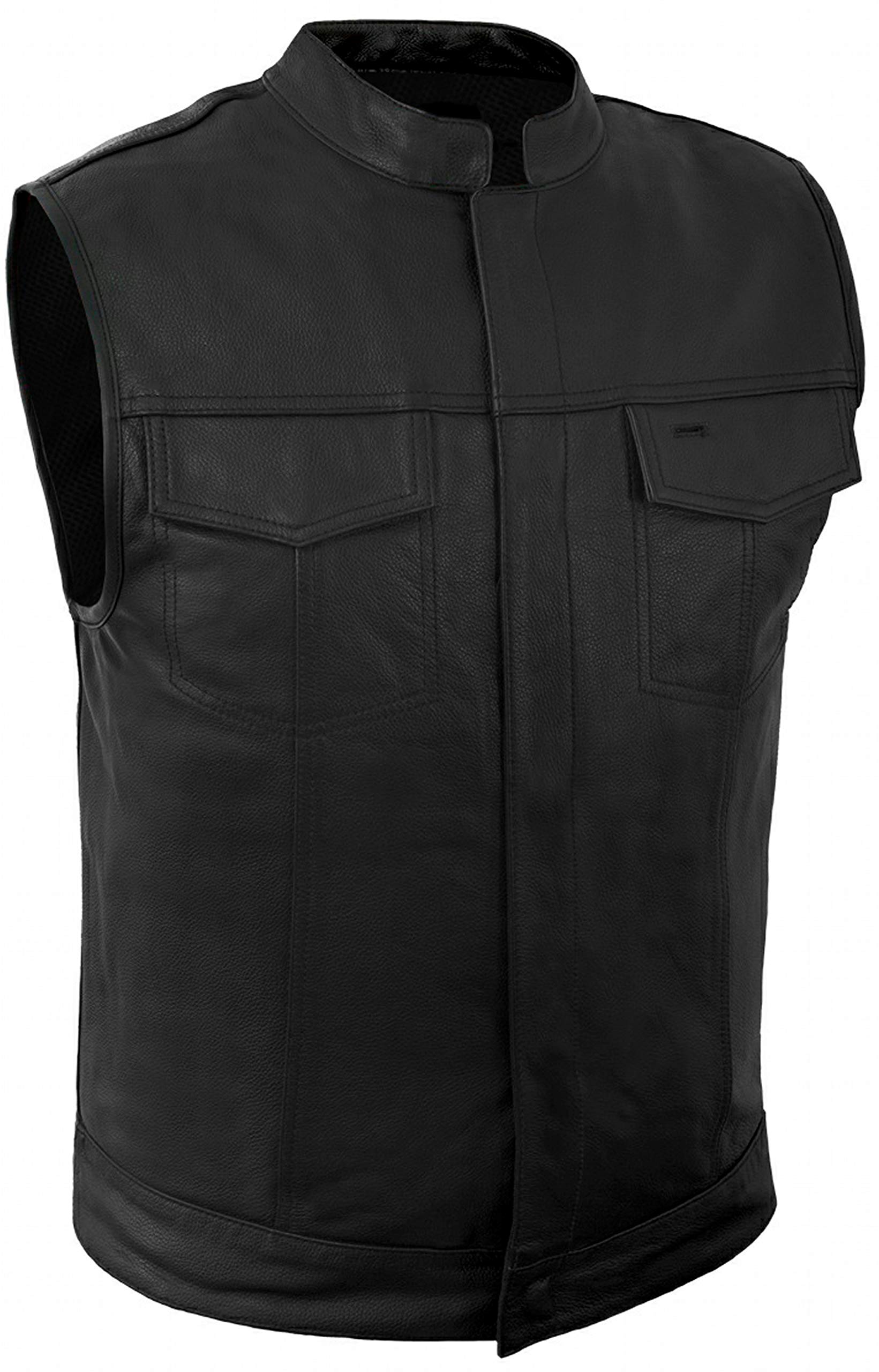 True Element Men's SOA Motorcycle Club Leather Vest with Concealed Carry Pockets - Black (Sizes S-5XL) | Biker Jacket for Riding, Motorcycle Gangs, Harley Davidson Events & Casual Wear