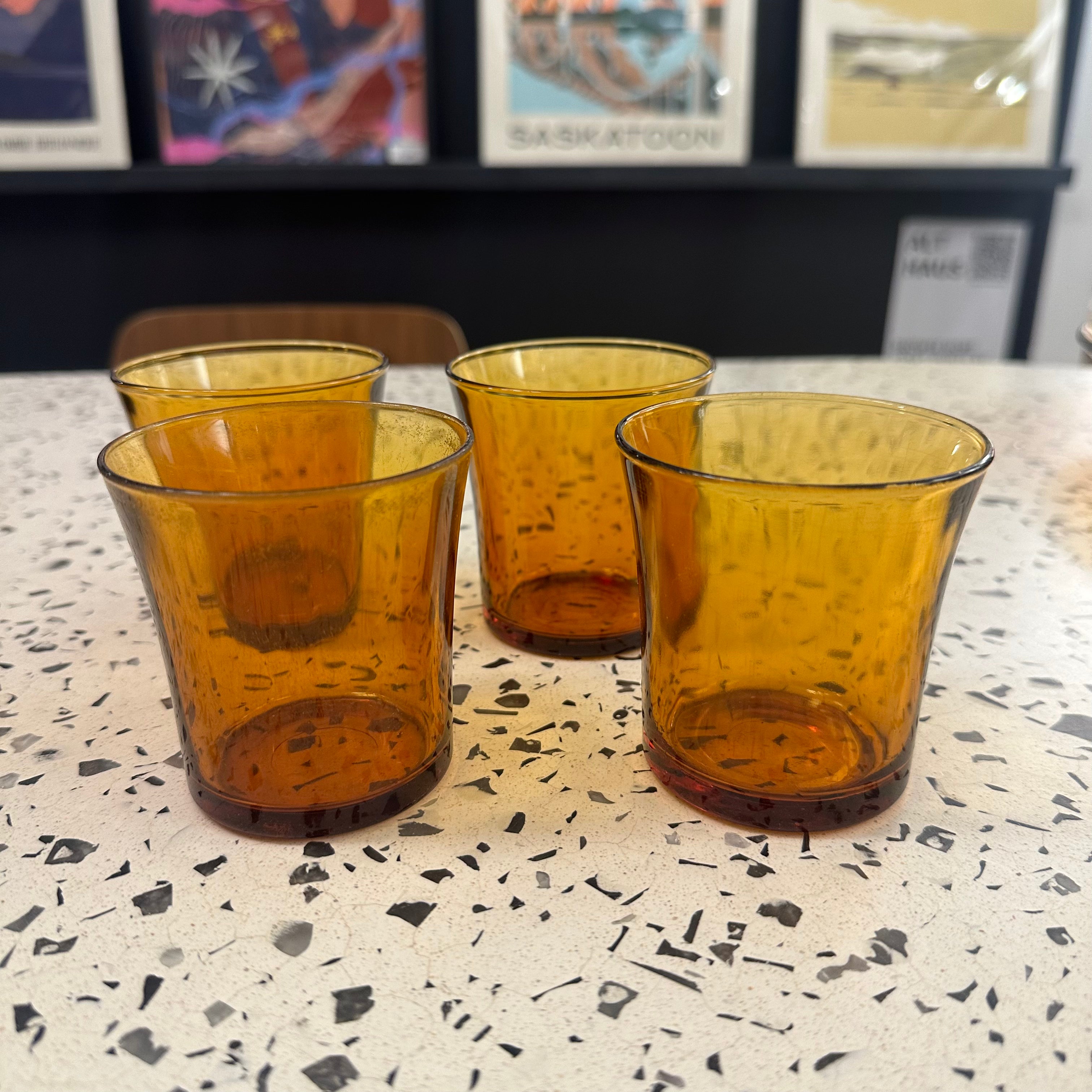 Amber MCM Duralex Small Drinking Glasses Set of 4 | Vintage Style Tempered Glass Cups for Juice, Water & Cocktails | Perfect for Home Bar, Restaurant & Retro Kitchen Decor