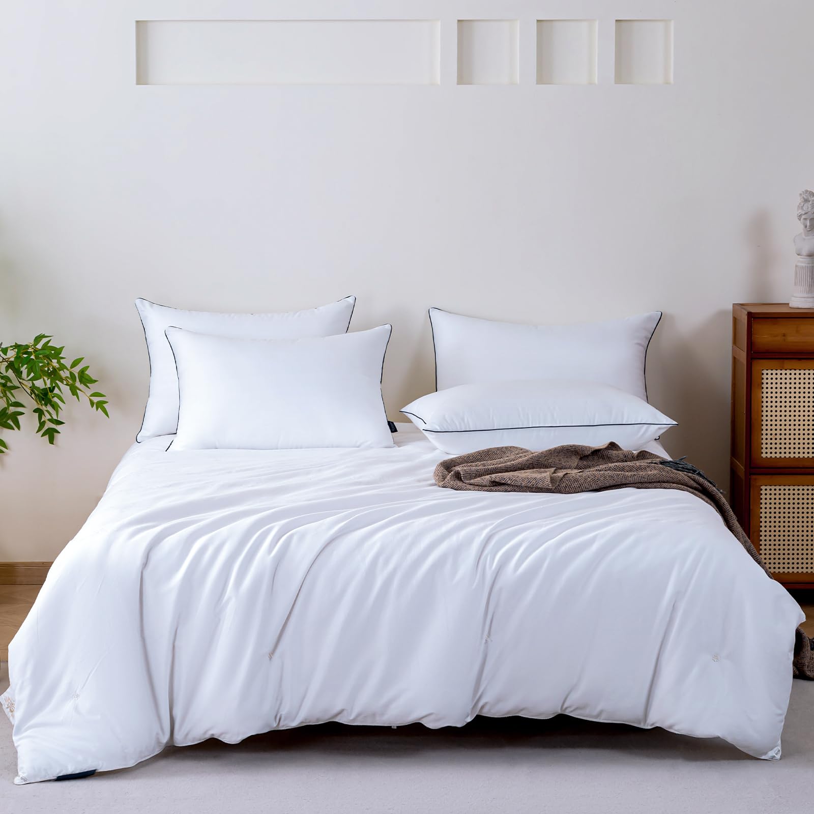 GOHOME Standard Size Pillows Set of 4 - Cooling Supportive Hotel Quality Bed Pillows with Premium Soft Down Alternative Fill for Side, Stomach & Back Sleepers | Perfect for Home, Guest Room & Travel Use