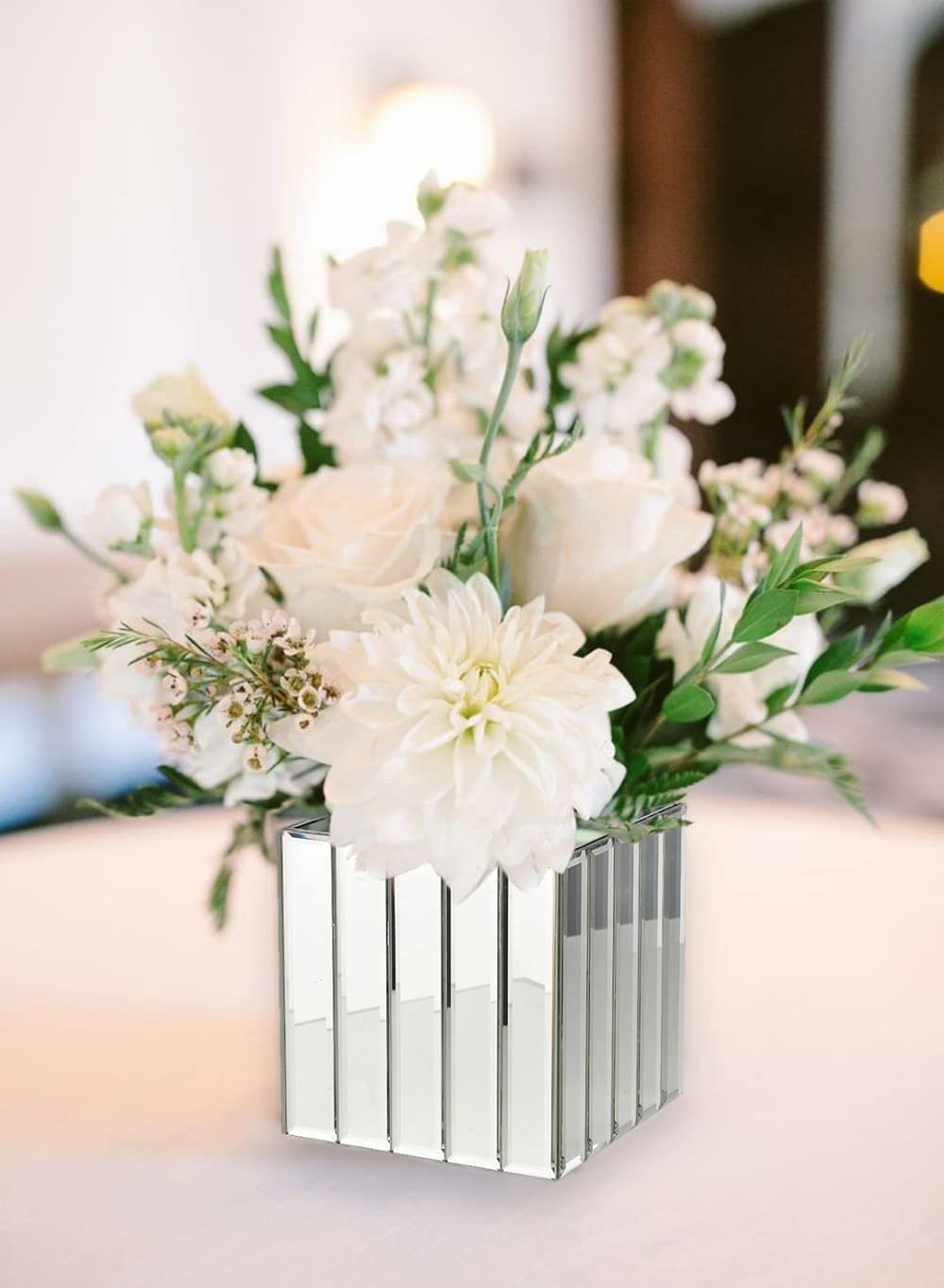 Art Deco Inspired Glass Cube Vase with Mirror Finish - 5.75