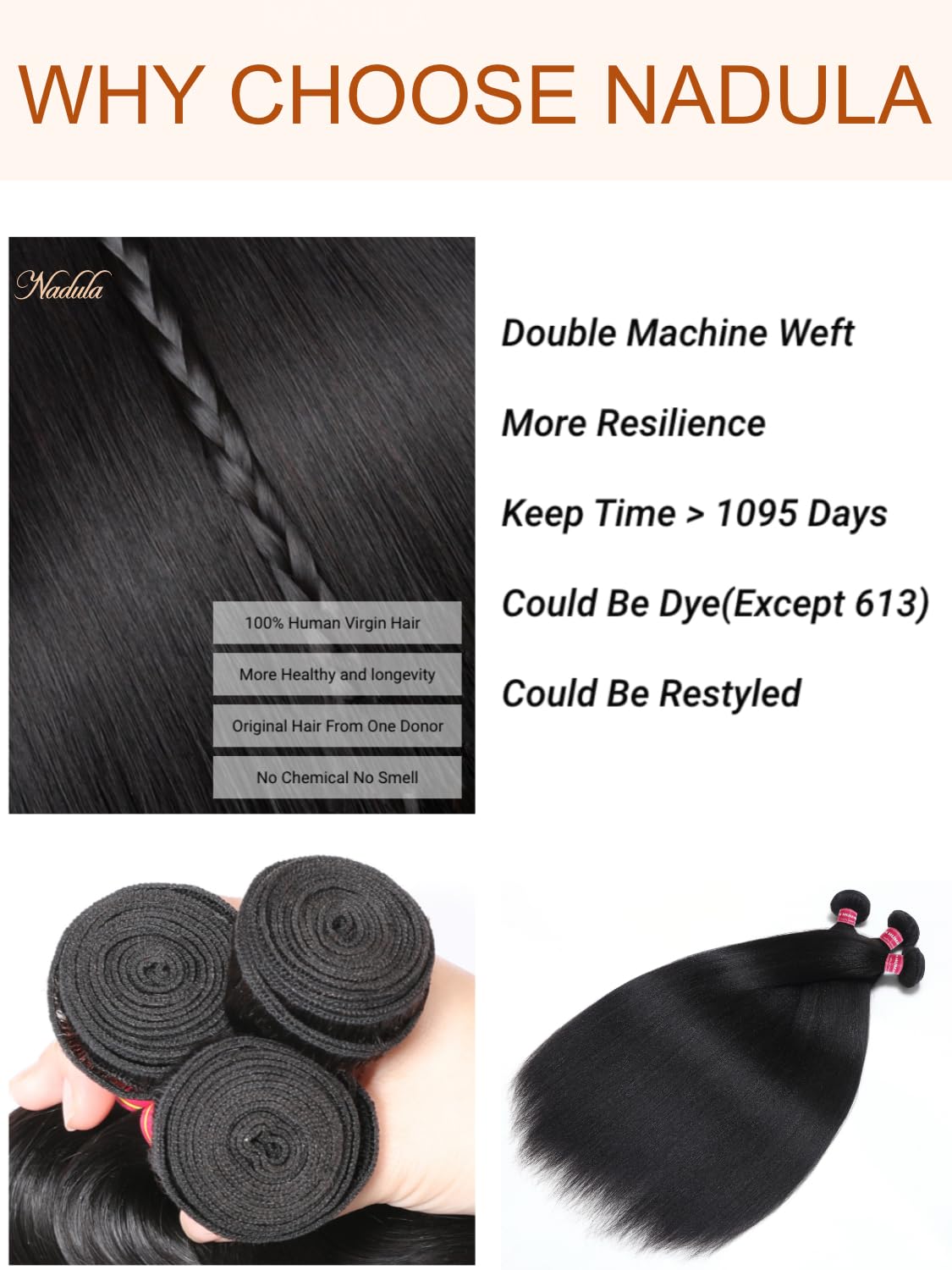 Nadula 12A Yaki Straight 100% Unprocessed Virgin Human Hair Weave - 1 Bundle 16 Inch Natural Color Hair Extensions for Women | Perfect for Daily Styling, Special Occasions & Protective Hairstyles