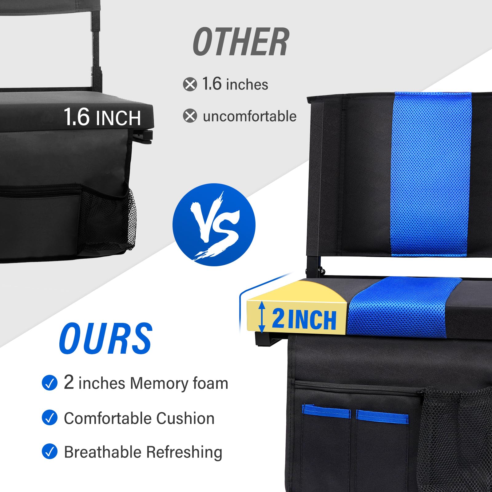 **MKARMATER Portable Stadium Seat Cushion with Back Support – Padded Folding Comfort Bleacher Chair with Shoulder Strap – Perfect for Sports, Concerts, Camping & Outdoor Events**