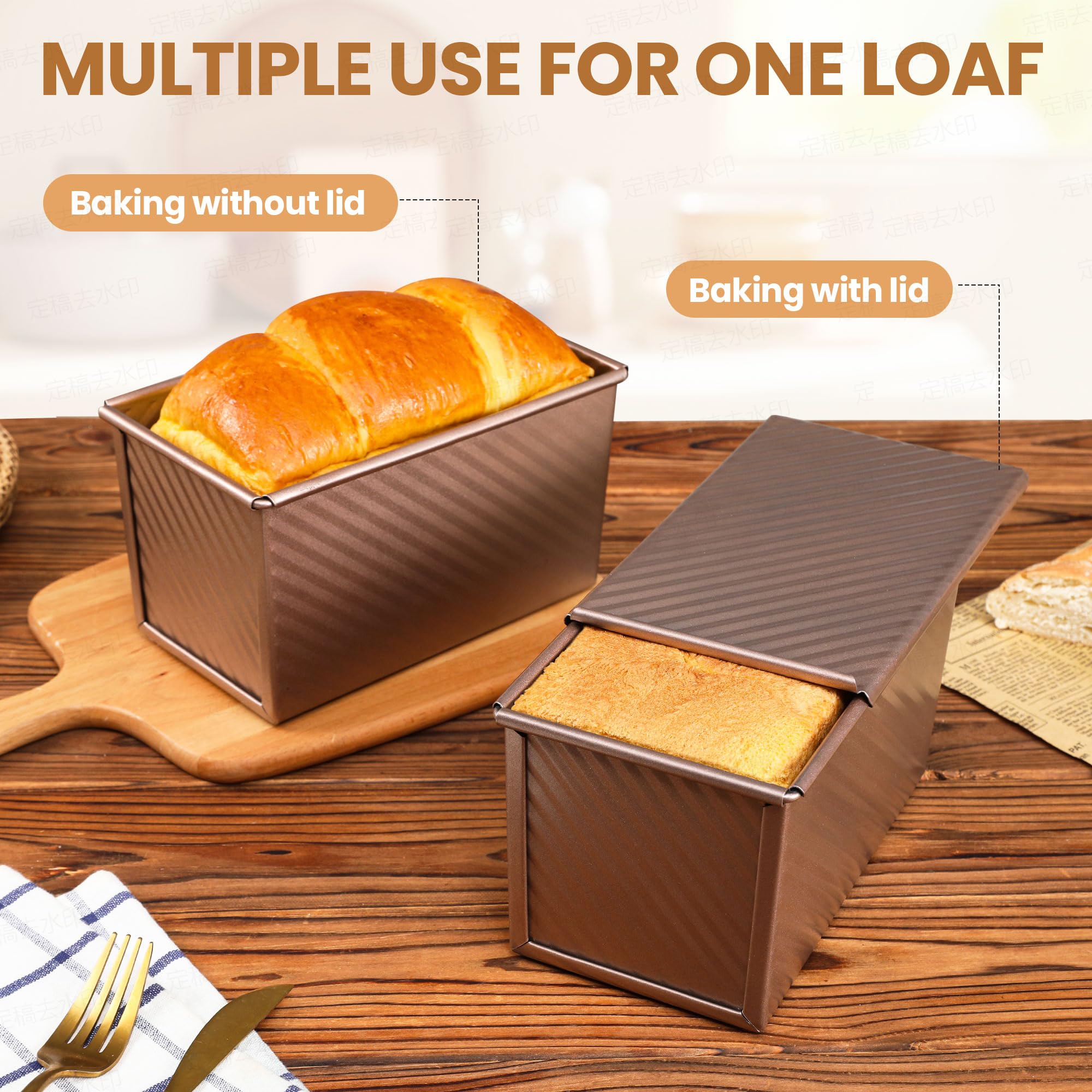 Premium Pullman Loaf Pan with Lid - 1 lb Nonstick Bread Baking Pan for Homemade Sandwich Bread | Heavy Duty Carbon Steel Bakeware with Corrugated Design | Perfect for Artisan Bread, Sourdough & Sandwich Loaves