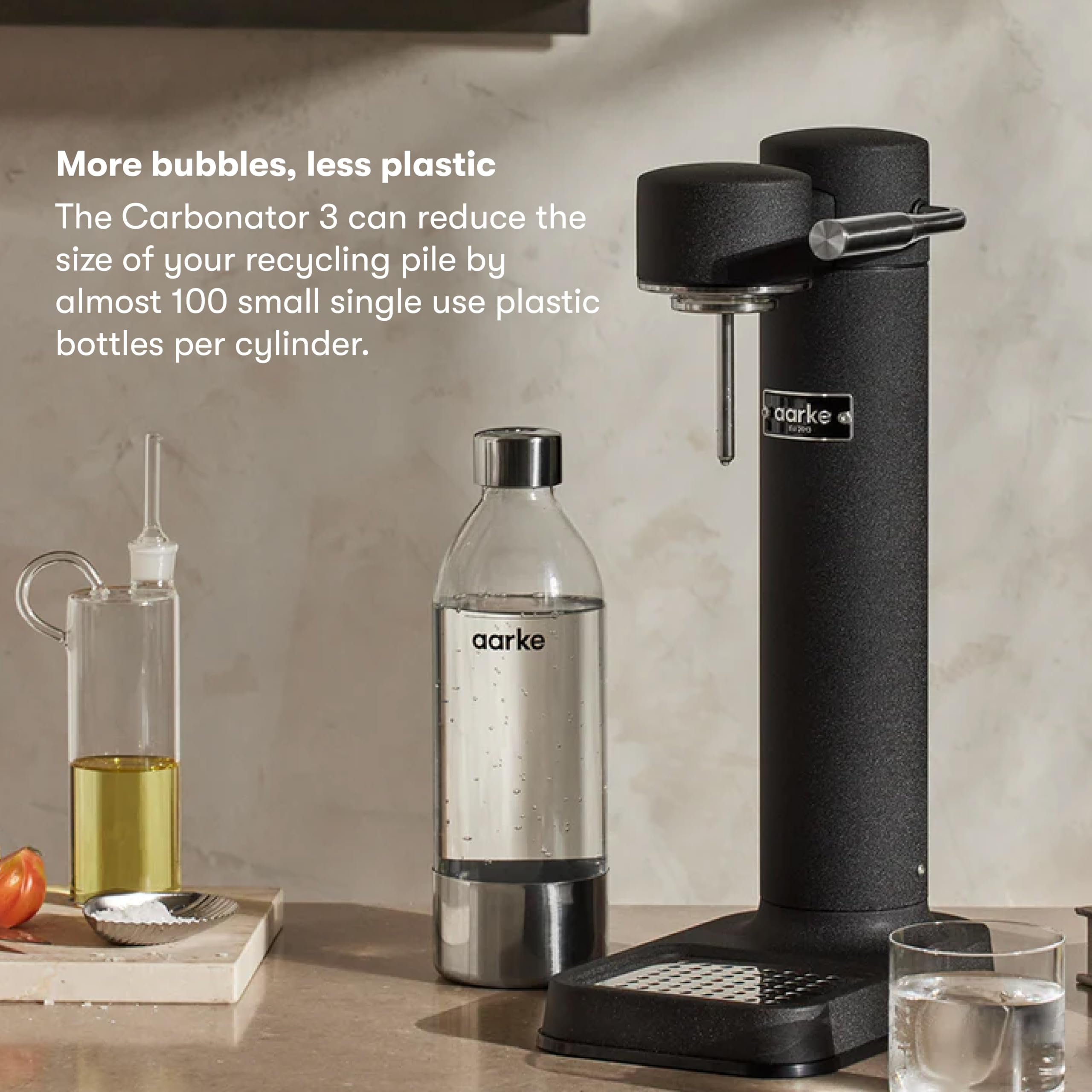 Aarke Carbonator III with CO2 Cylinder - Premium Sparkling Water Maker Machine, Stainless Steel Home Carbonation System with 800mL BPA-Free PET Reusable Bottle (Matte Black) - Perfect for Kitchen, Office & Healthy Hydration