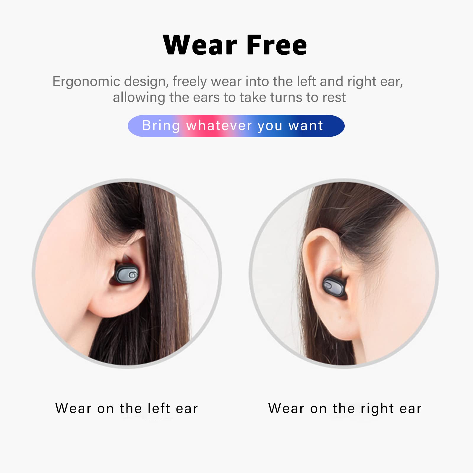Single Bluetooth Wireless Earbud - Mini Invisible In-Ear Headphones with 12H Battery Life, Noise Cancelling for Sports, Work & Sleep (Black) | Perfect for Gym, Office & Nighttime Use
