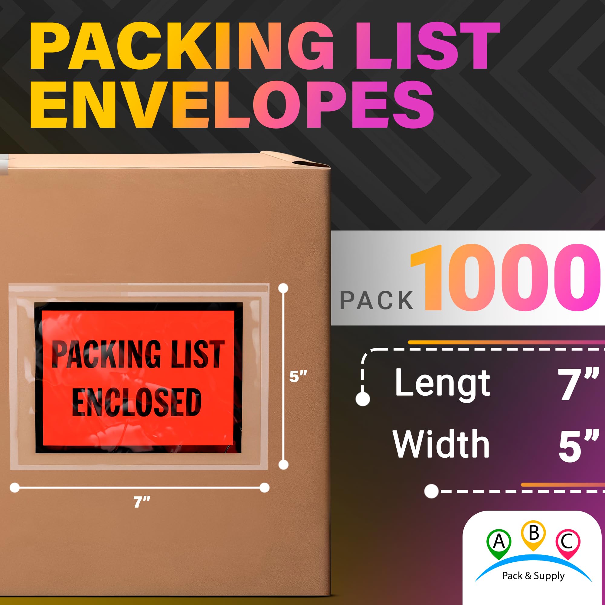 ABC 7x5 Inch Packing List Envelopes - 1000 Pack Clear/Red/Black 2 Mil Poly Self Seal Pouches for Shipping Invoices & Packing Slips | Ideal for Ecommerce, Warehousing & Logistics Businesses