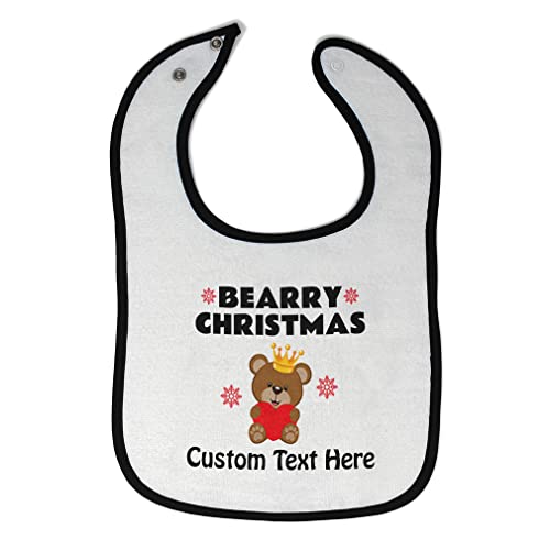**Personalized Cotton Baby Bibs & Burp Cloths – Christmas Berry & Teddy Bear Design with Crown & Heart – Ideal for Baby Girls & Boys (White/Black, Custom Text) – Perfect for Holidays, Gifts & Everyday Feeding**    *(Optimized for SEO with keywords: personalized baby bibs, cotton burp cloths, Christmas baby gifts, custom baby items, toddler feeding essentials)*